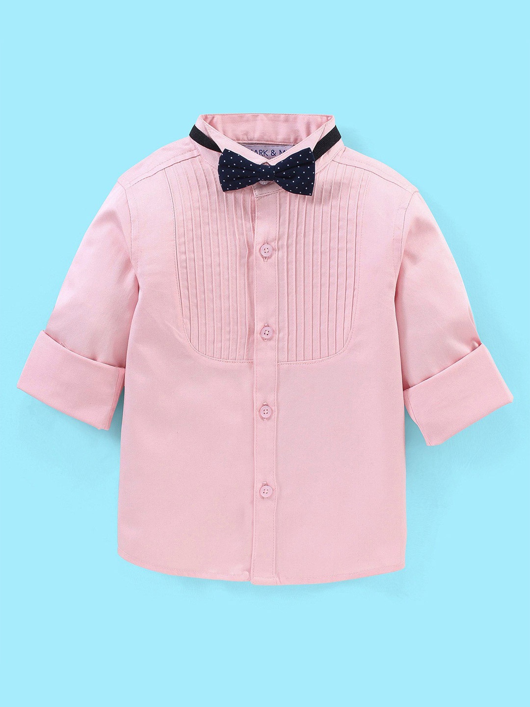 

Mark & Mia Boys Solid Pleat Details Cotton Party Shirt With Bow, Pink