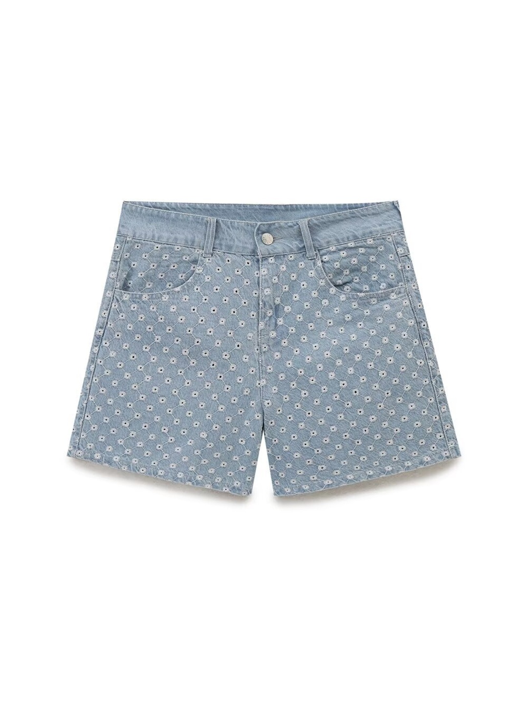 

LULU & SKY Women Printed Regular Fit High-Rise Denim Shorts, Blue