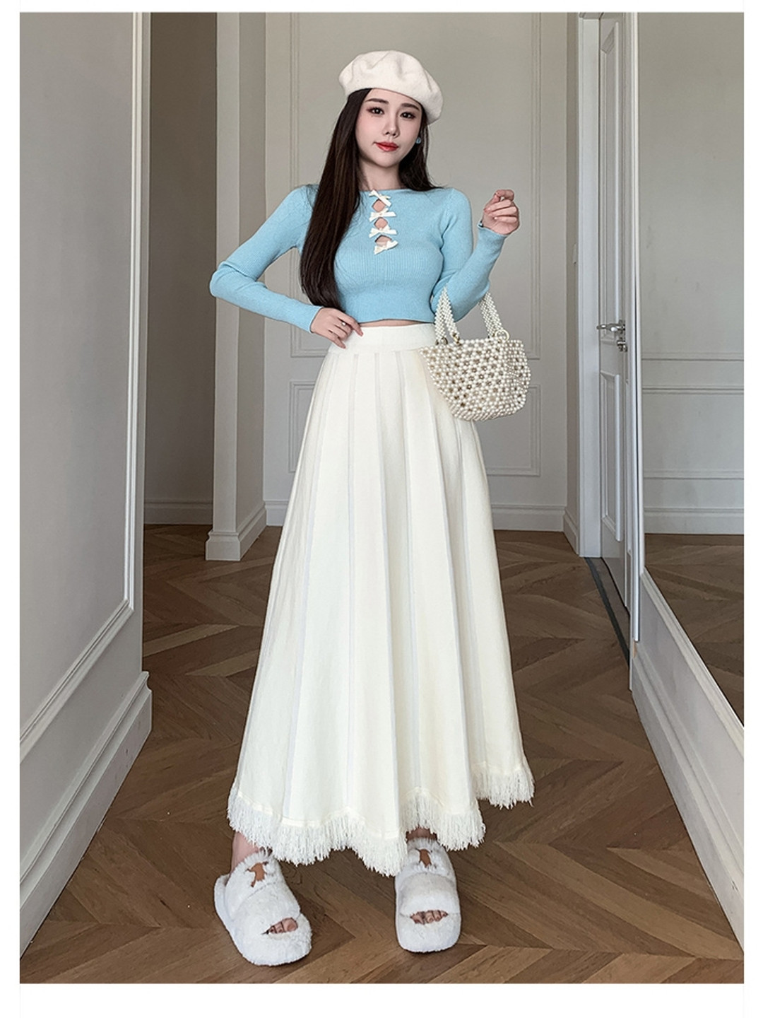 

LULU & SKY Women Flared Maxi Skirt, Off white