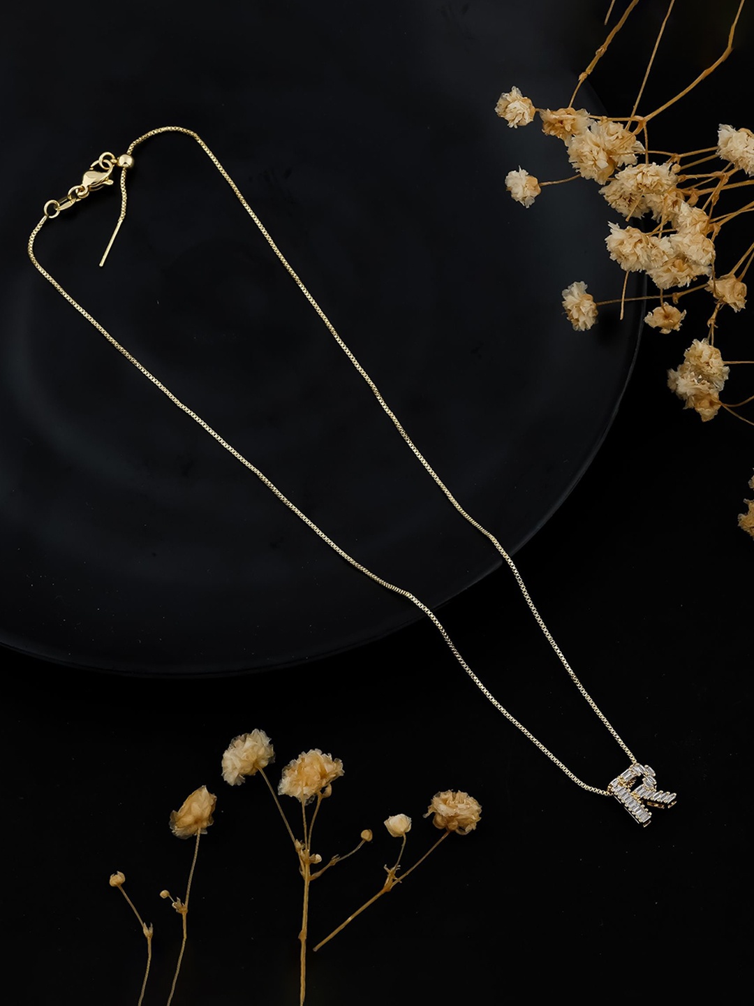 

SKY SHOPPERS Gold-Plated Alphabet Pendant CZ Studded Chain