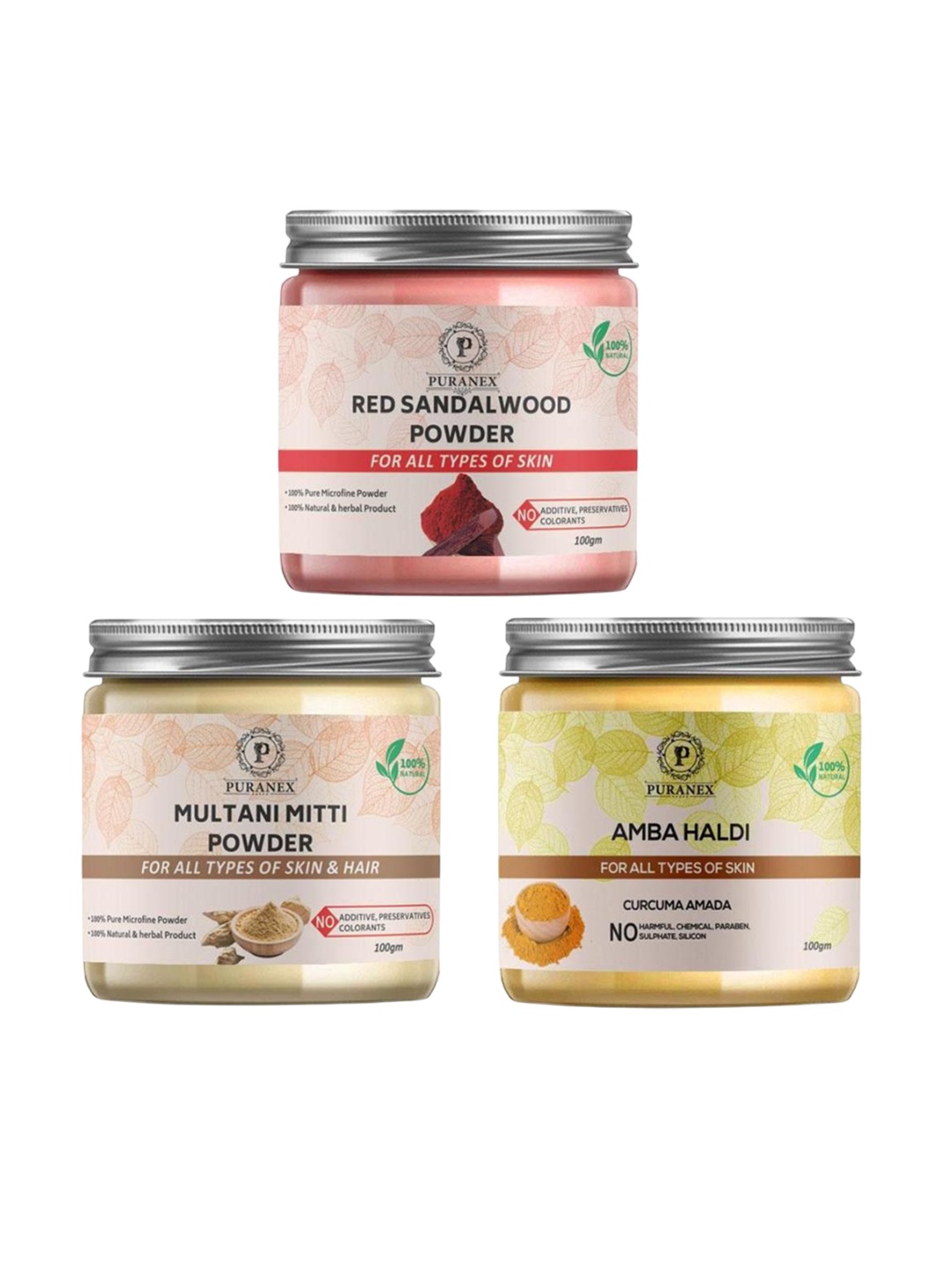 

Puranex Set Of 3 Red Sandalwood - Multani Mitti & Amba Powder - 100 g Each, White