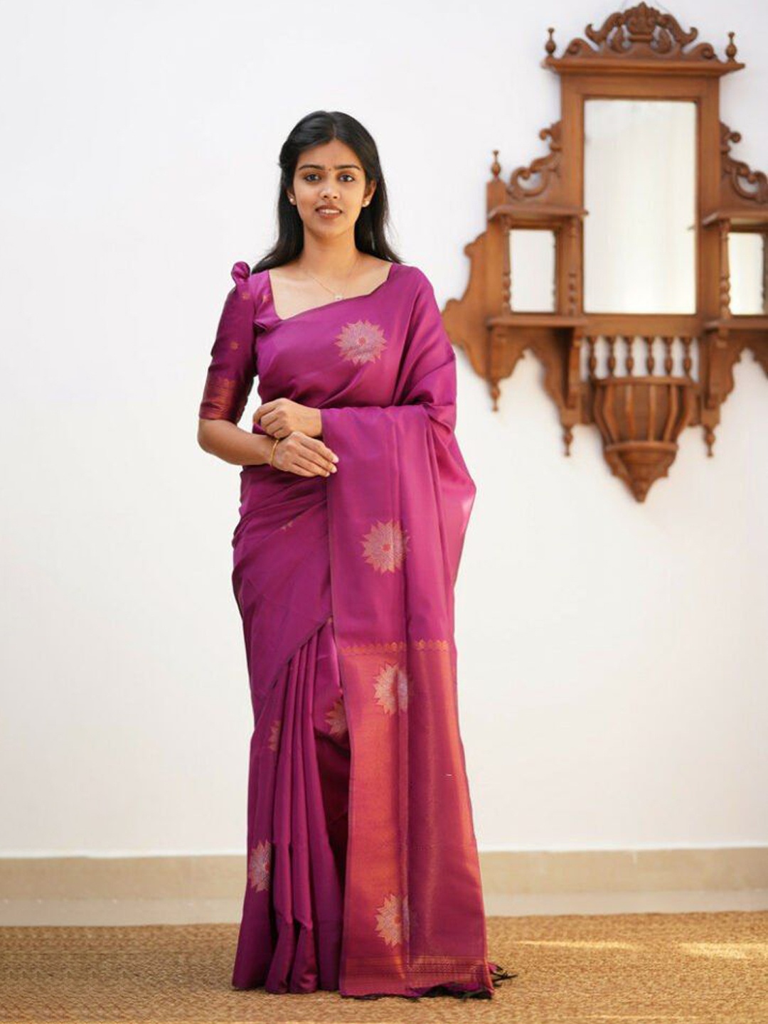 

Visit Wear Woven Design Zari Pure Silk Banarasi Saree, Purple