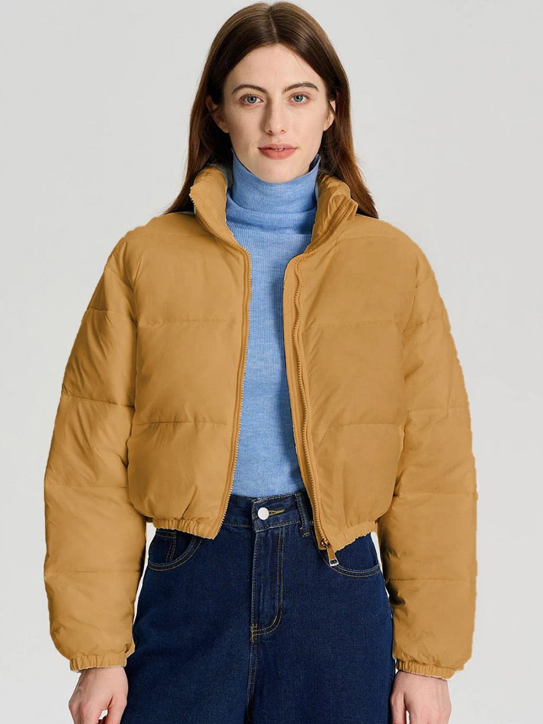 

Stylecast X Kotty Women Solid Crop Insulator Puffer Jacket, Mustard