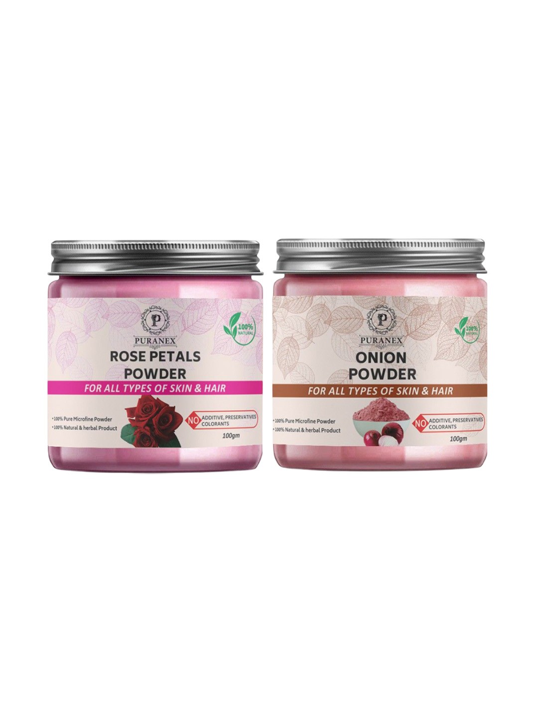 

Puranex Set Of 2 Natural Rose Petal & Onion Powder For Extra Glowing Skin - 100 g Each, White