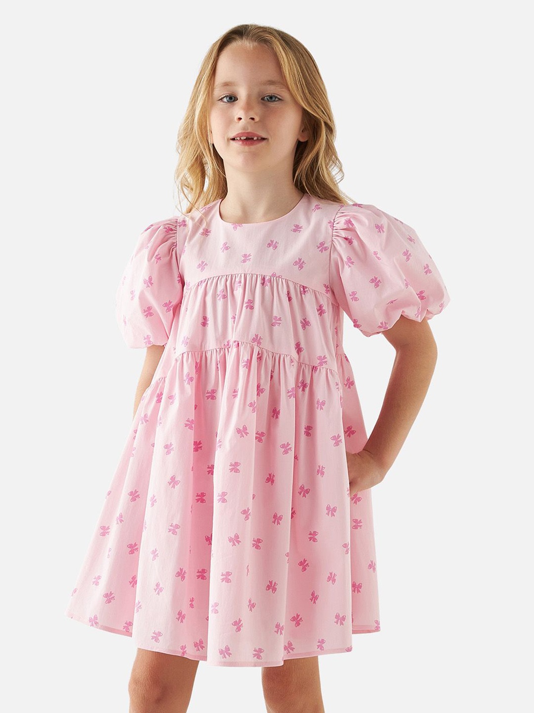 

Juniors by Babyshop Floral Print Puff Sleeve A-Line Dress, Pink