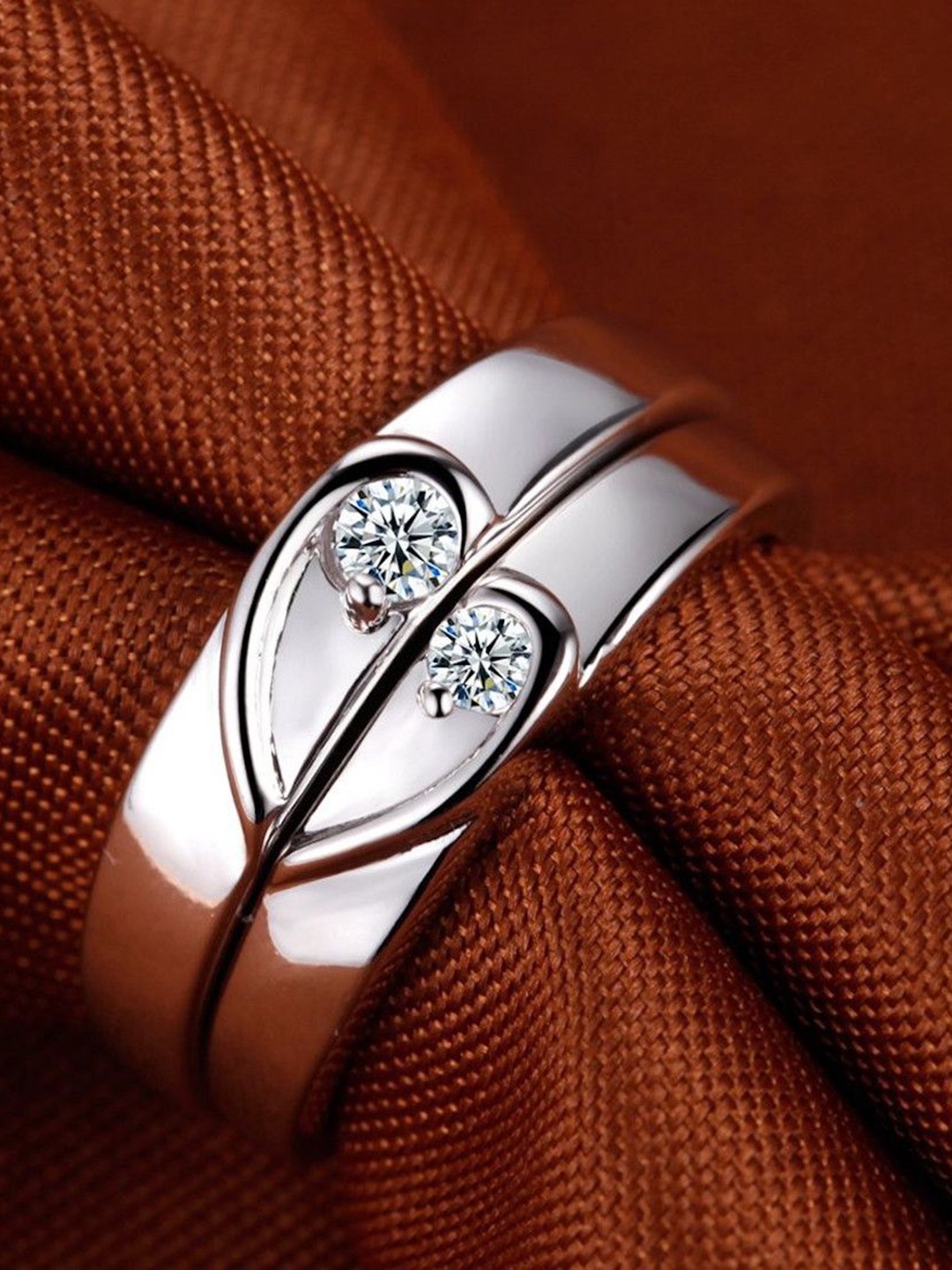 

Nilu's Collection Set Of 2 925 Sterling Silver CZ-Studded Couple Adjustable Finger Rings