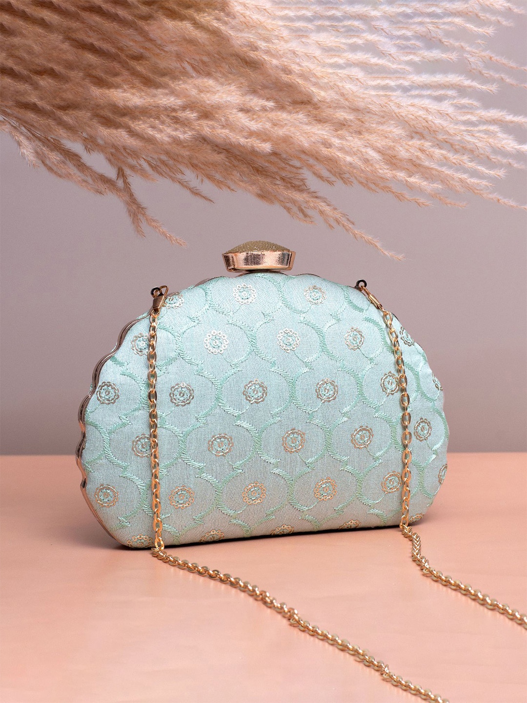 

ARTKLIM Floral Sequins Embroidered Box Clutch, Blue