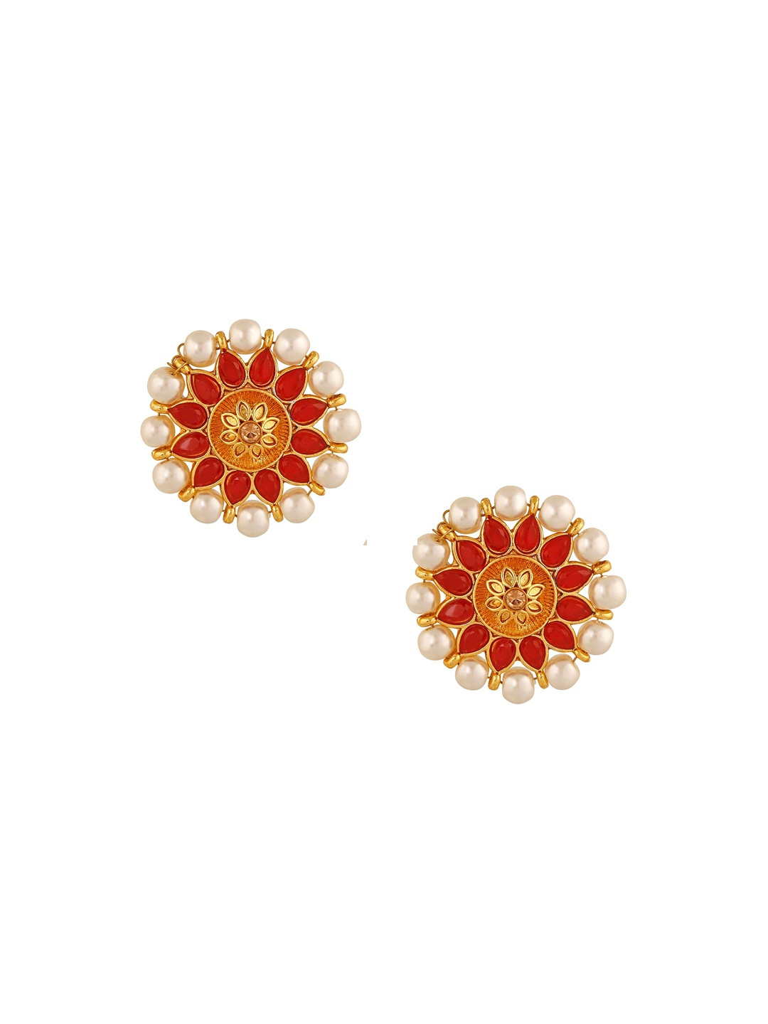 

Stefan Gold-Plated Kundan Studded Floral Studs Earrings