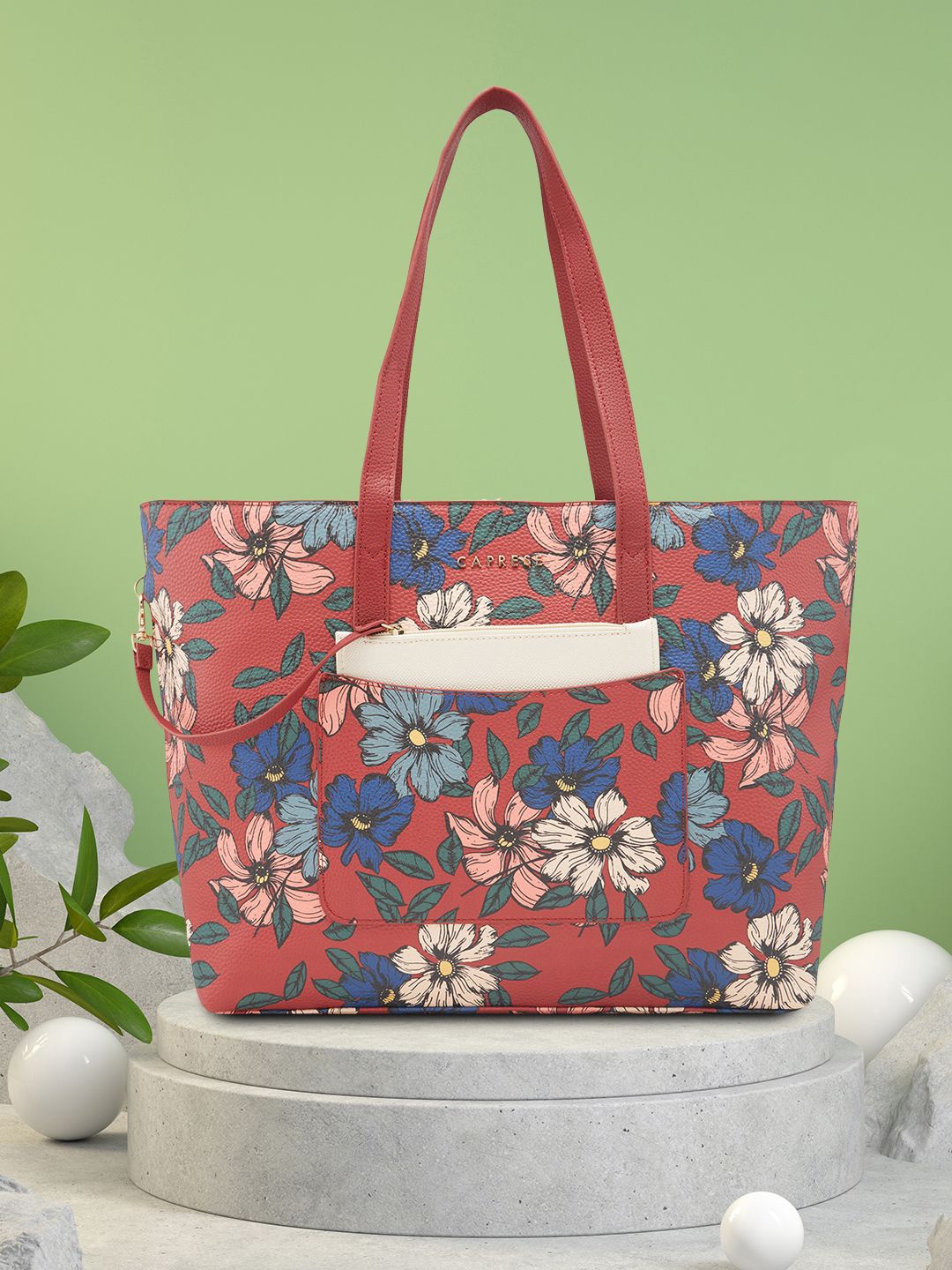 

Caprese Printed PU Structured Shoulder Bag, Maroon