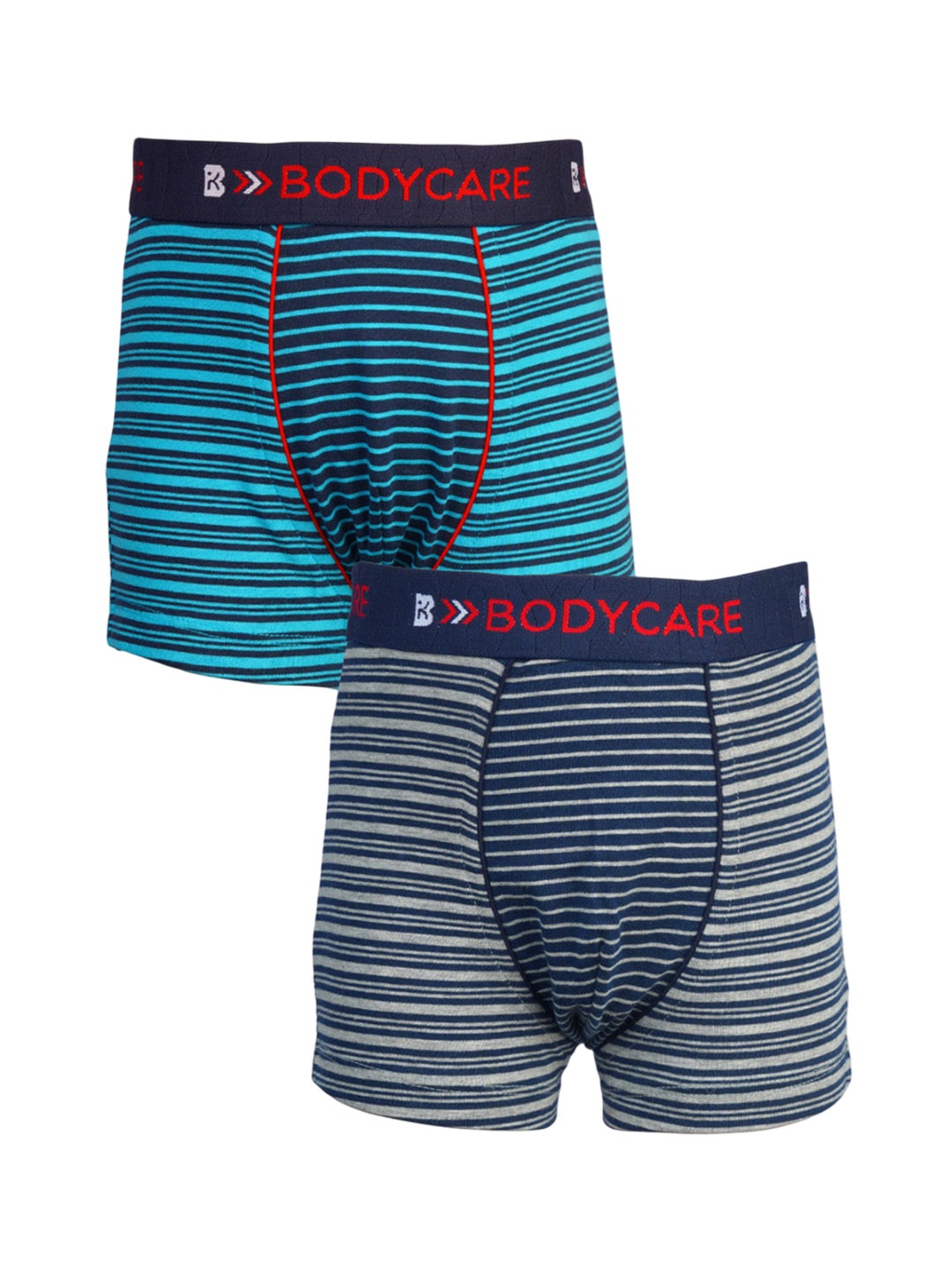 

Bodycare Boys Pack Of 2 Striped Antimicrobial Cotton Trunks KGA2081C-PK007, Navy blue