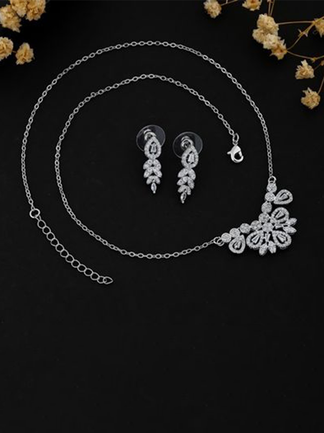 

SKY SHOPPERS Silver Plated CZ Studded Jewellery Set