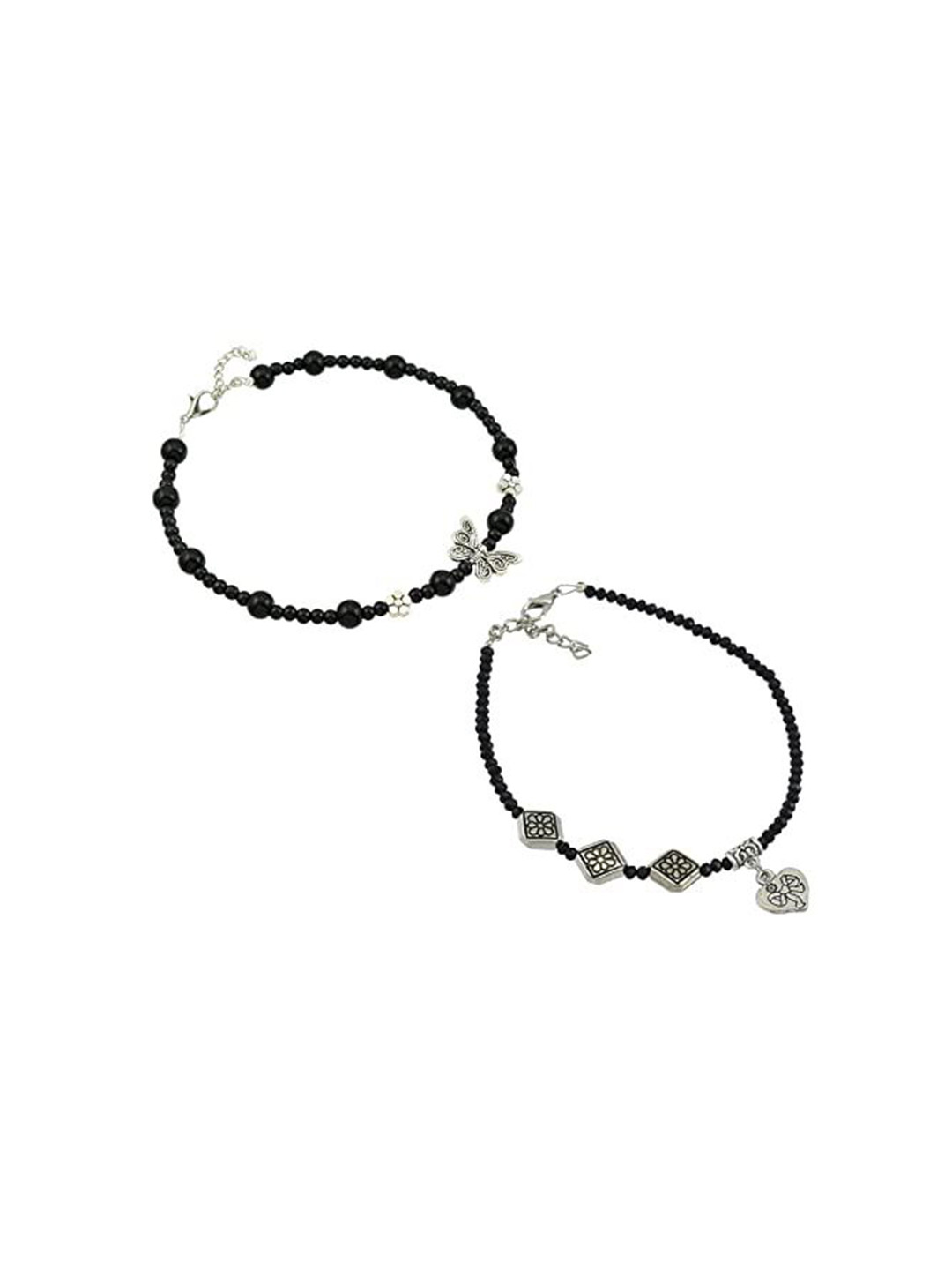 

HIGH TRENDZ Women Set of 2 Anklets, Black