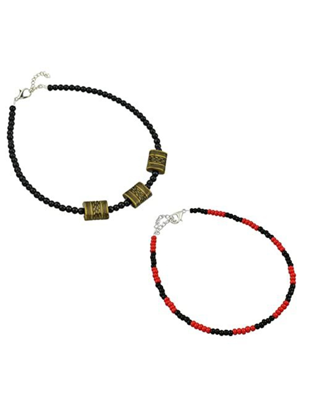 

HIGH TRENDZ Women Set of 2 Anklets, Black