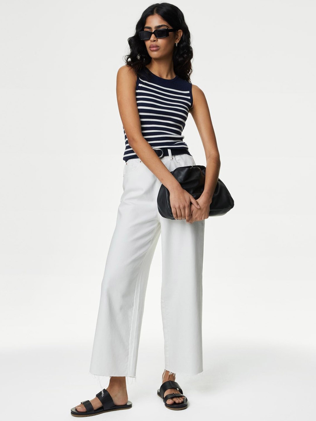

Marks & Spencer Women Striped Sweater Vest, Navy blue