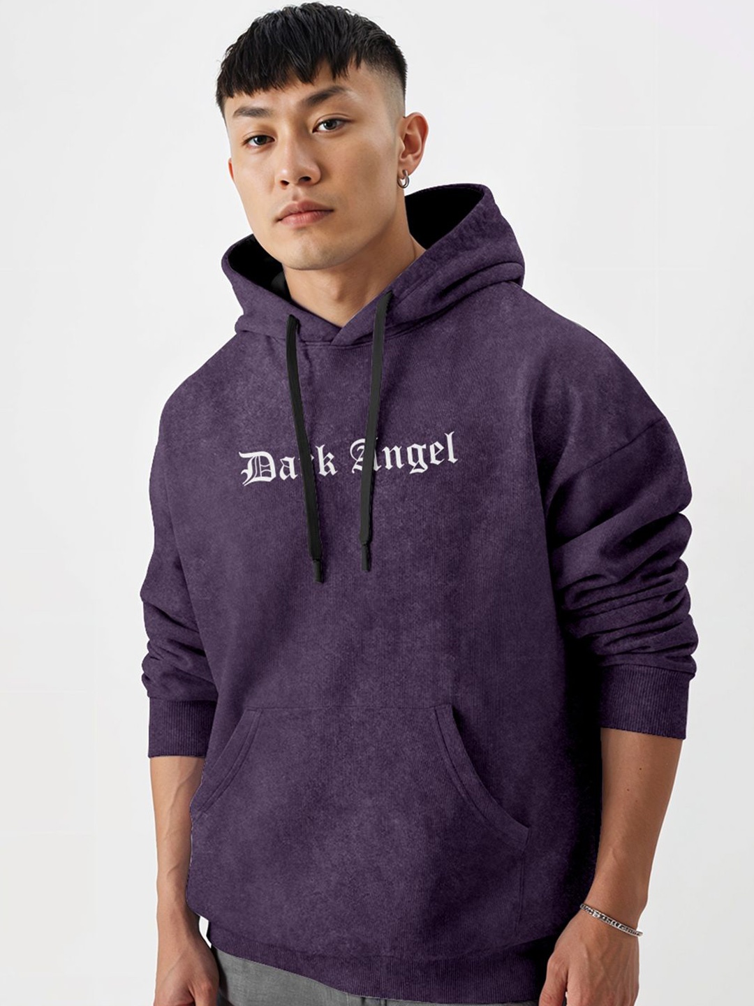 

Crazymonk Men Printed Hooded Sweatshirt, Purple