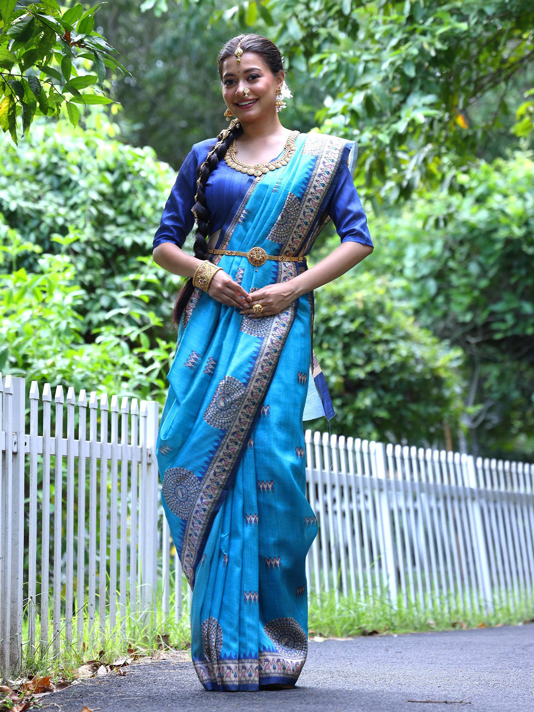 

Kandora Warli Printed Pure Silk Tussar Saree, Blue