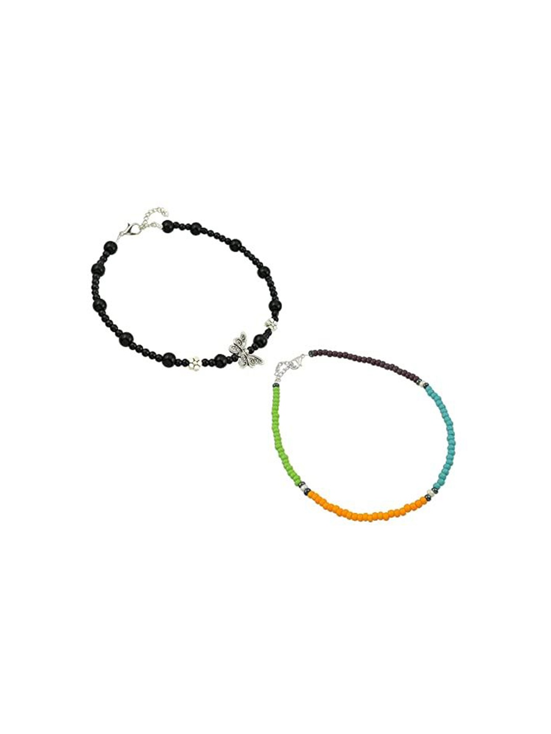 

HIGH TRENDZ Women Set of 2 Anklets, Black