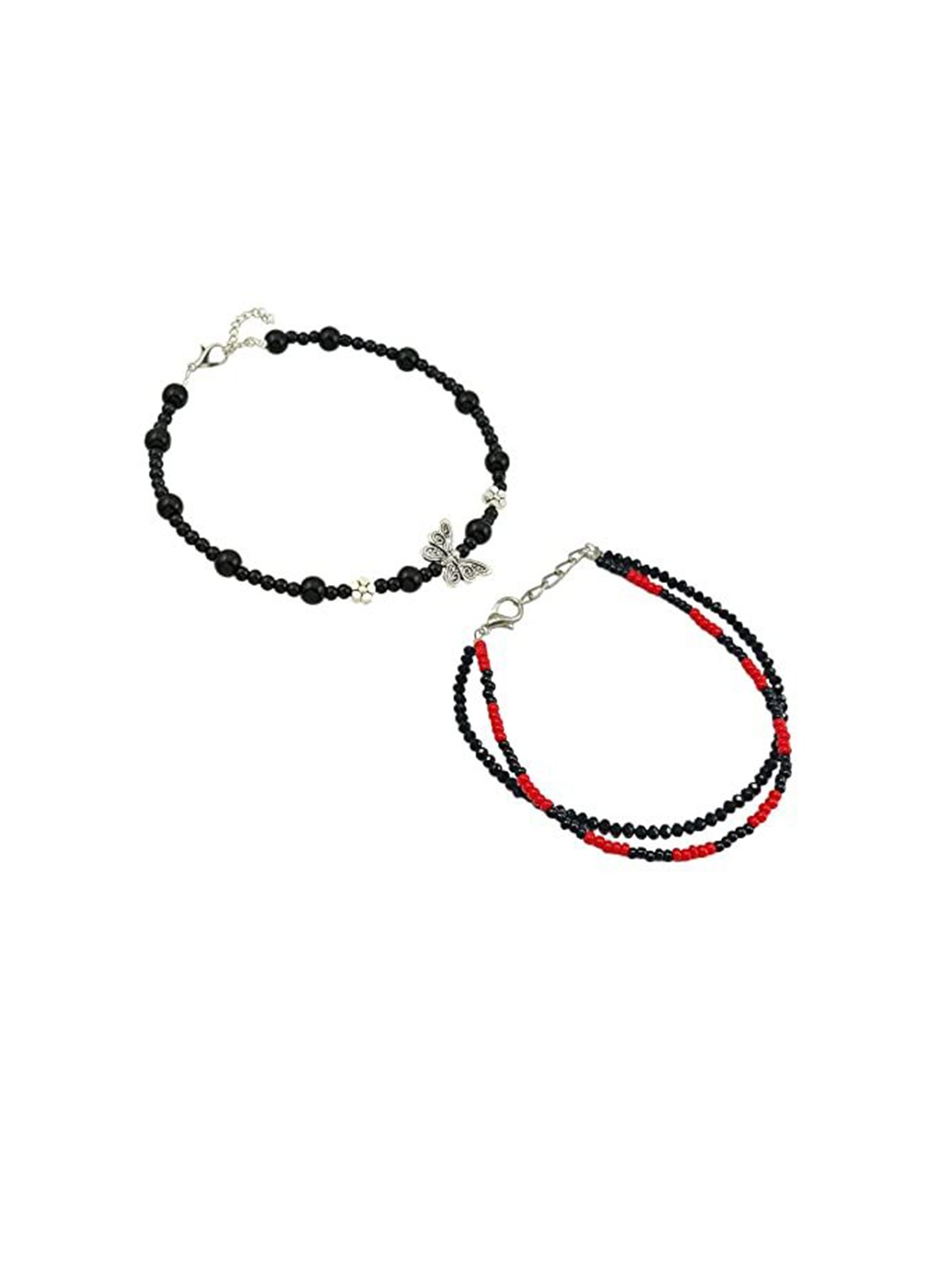 

HIGH TRENDZ Women Set of 2 Anklets, Black