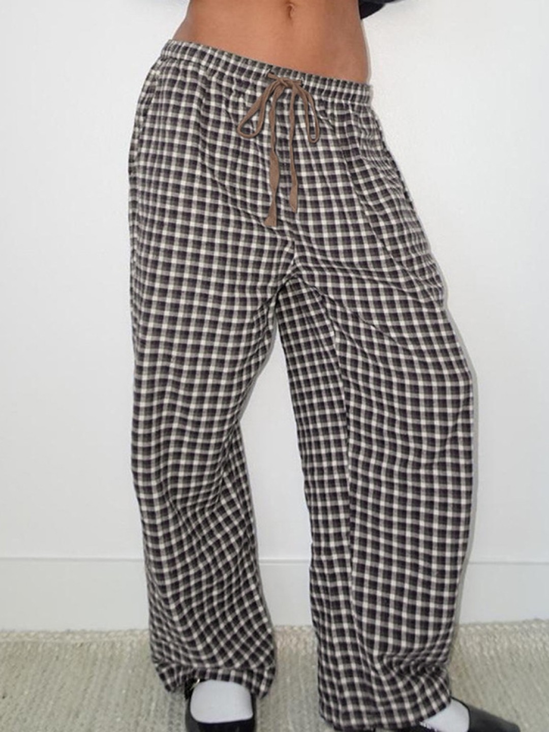 

LULU & SKY Women Checked Loose Fit Trousers, Grey