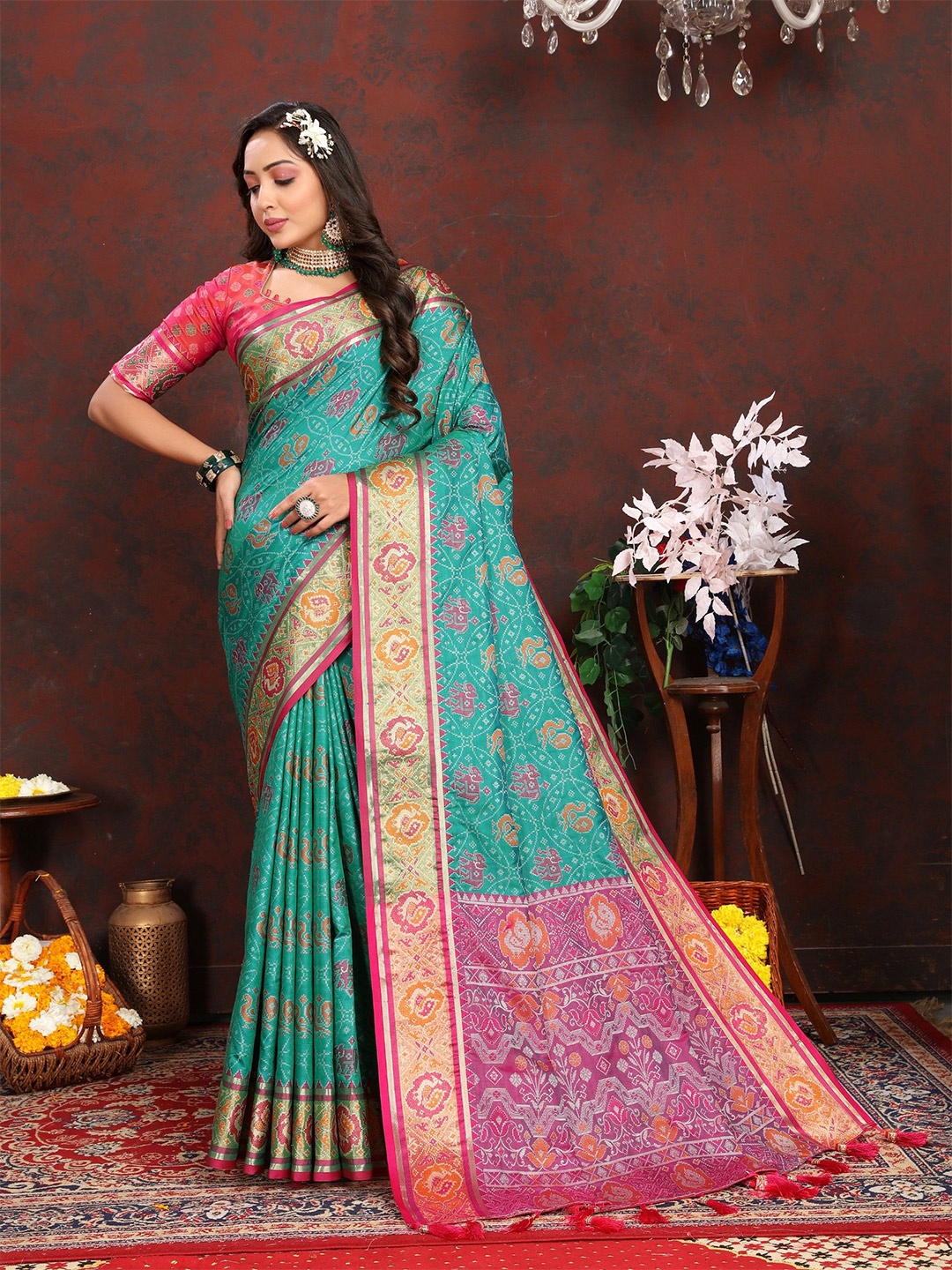 

Anaita Woven Design Zari Patola Saree, Sea green