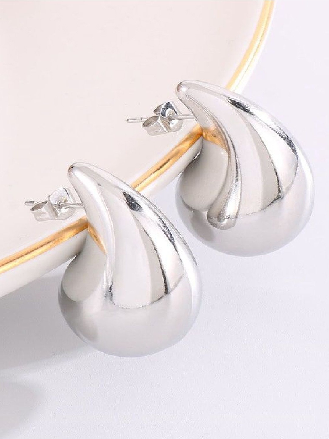 

RUHI COLLECTION Silver-Plated Stainless Steel Teardrop Shaped Drop Earrings