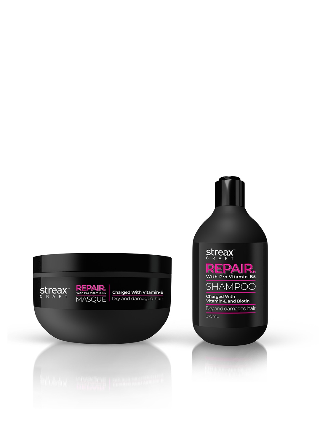 

Streax Craft Repair Hair Care Duo - Shampoo 275ml & Masque 200g, Black