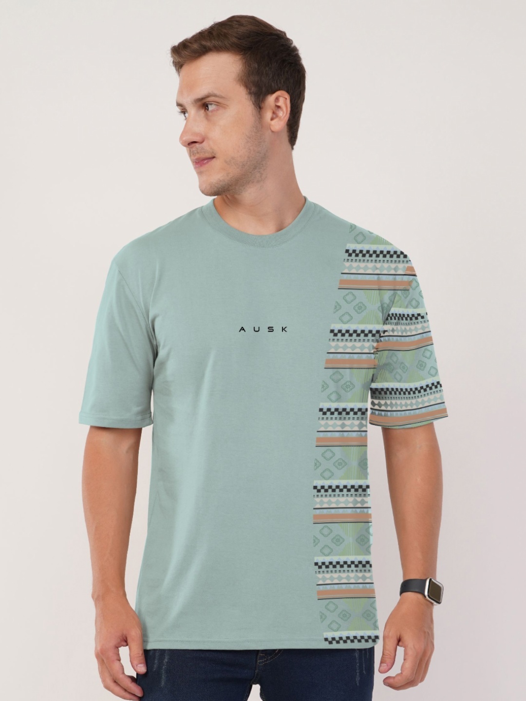 

AUSK Front Printed Half Sleeve Round Neck Tshirt, Sea green