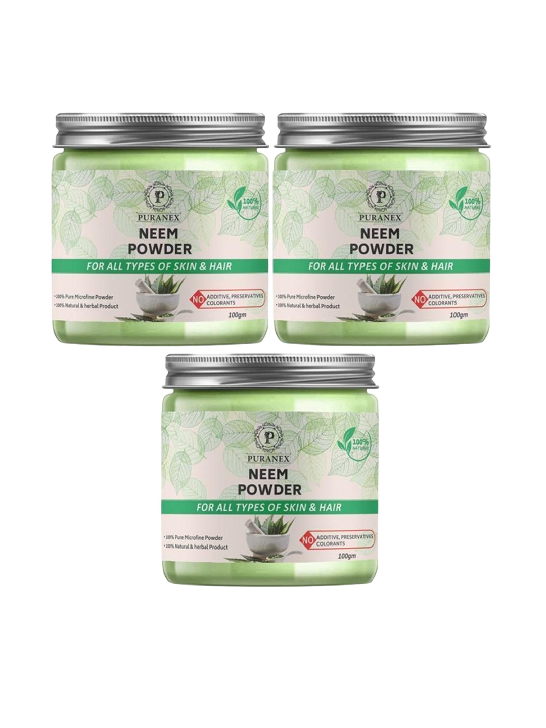 

Puranex Set Of 3 100% Natural & Pure Neem Powder - 100 gm Each, White
