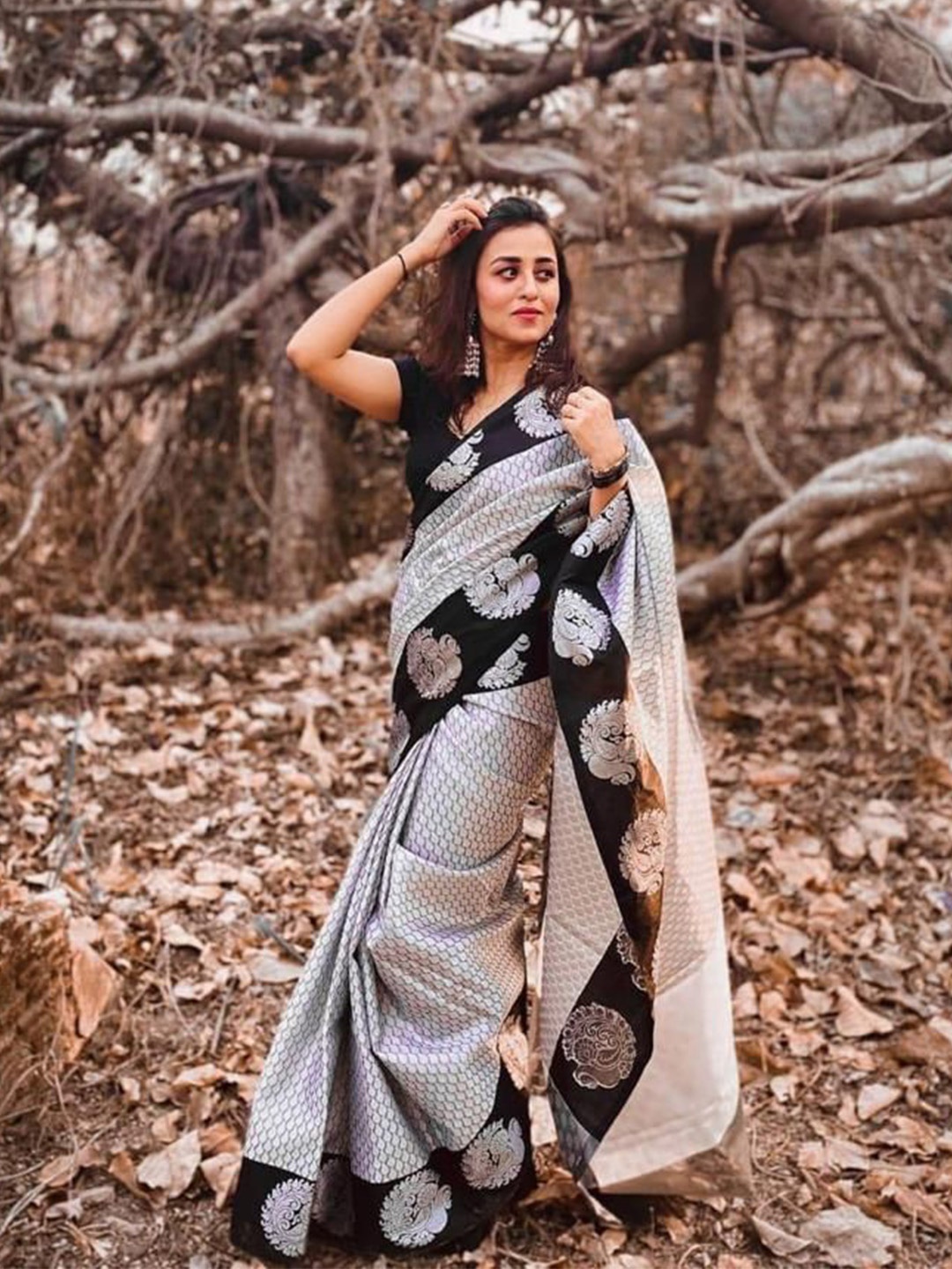 

Visit Wear Ethnic Motifs Zari Pure Silk Banarasi Saree, Grey