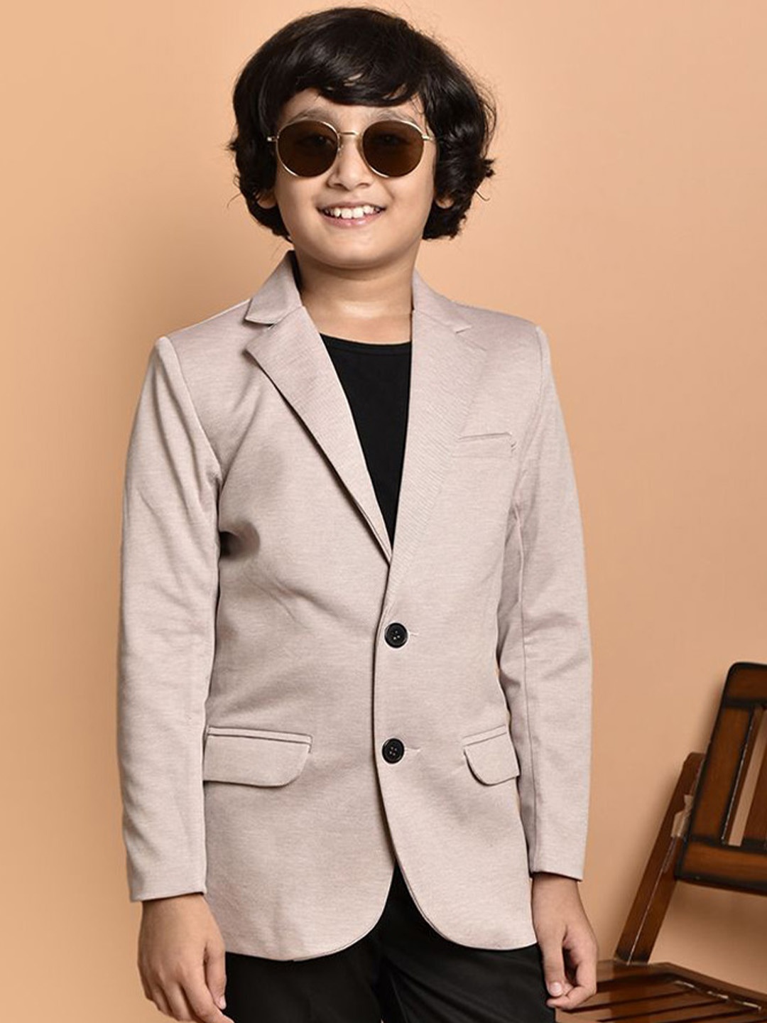 

PRINTINDIA Boys Slim-Fit Notched Lapel Single-Breasted Blazer, Cream