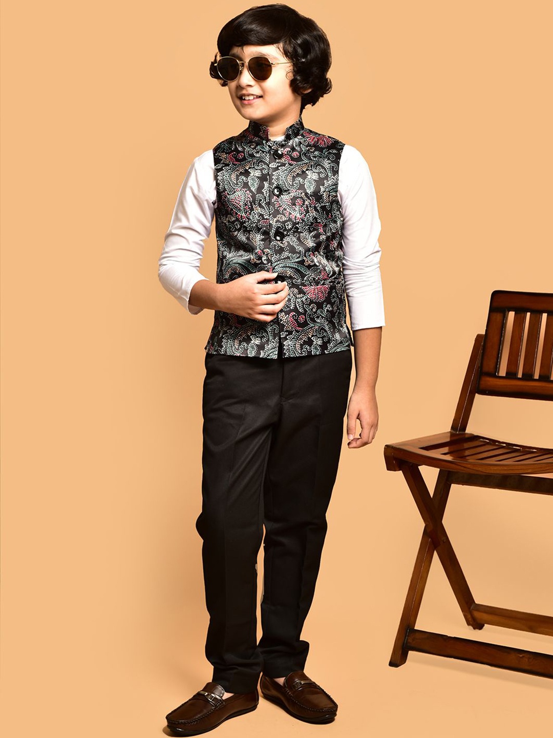 

PRINTINDIA Printed Nehru Jacket, Black