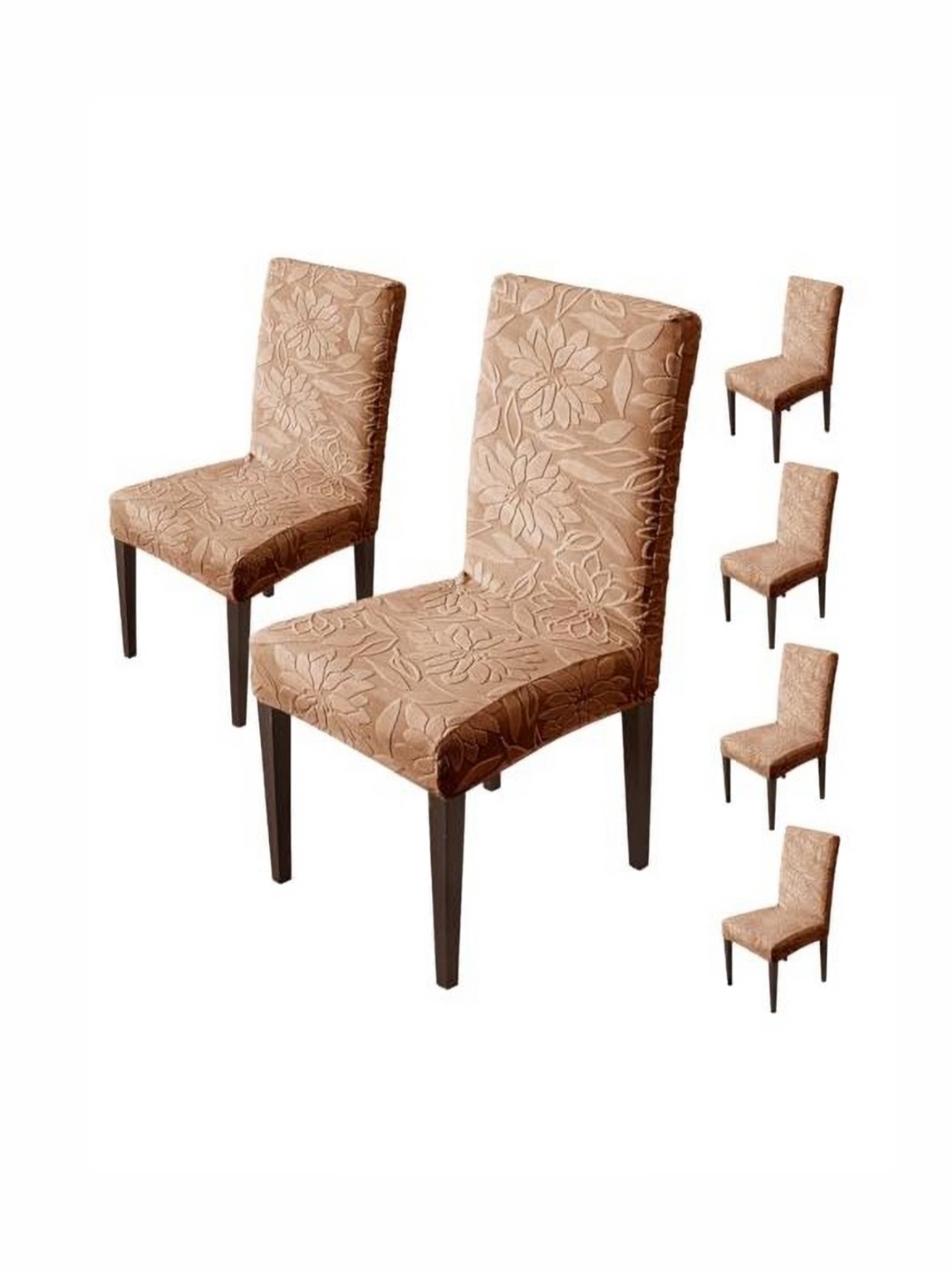 

HOUSE OF QUIRK Camel-Brown 6 Pieces Floral Dining Chair Covers