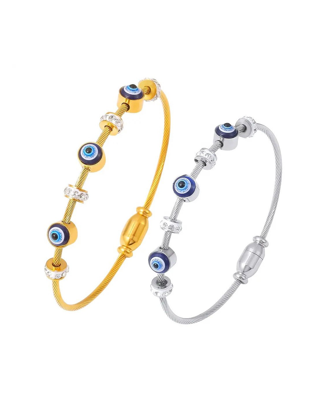 

MEENAZ Set Of 2 Gold-Plated Stainless Steel American Diamond Anti Tarnis Kada Bracelets