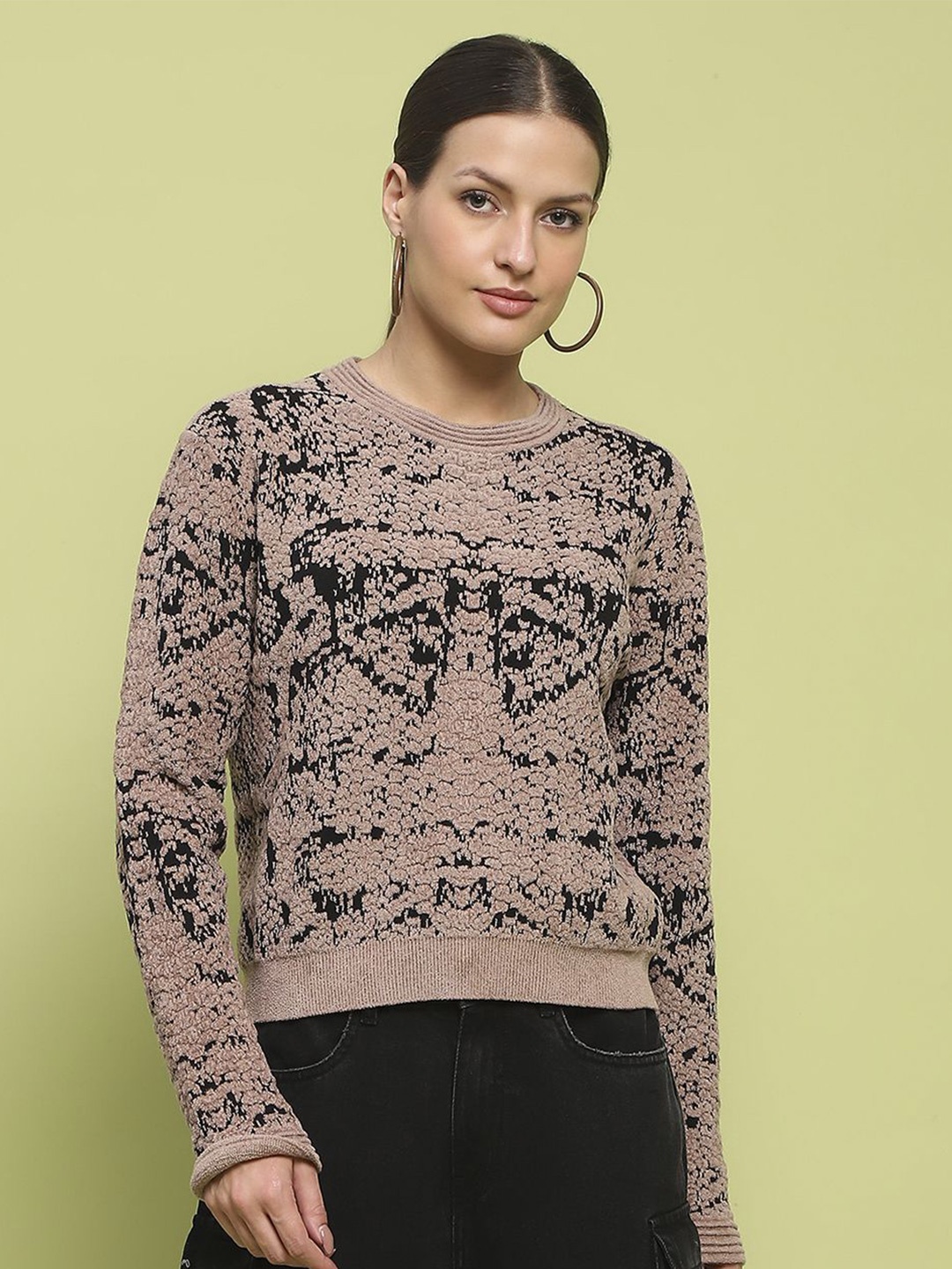 

Madame Women Self Design Pullover Sweaters, Brown