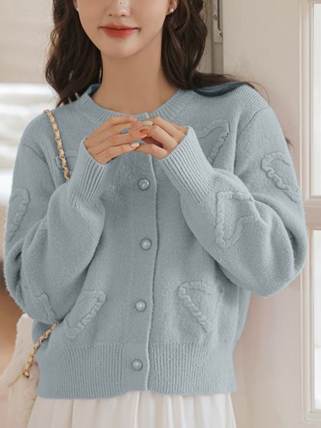 

LULU & SKY Women Long Sleeves Round Neck Cardigan, Blue