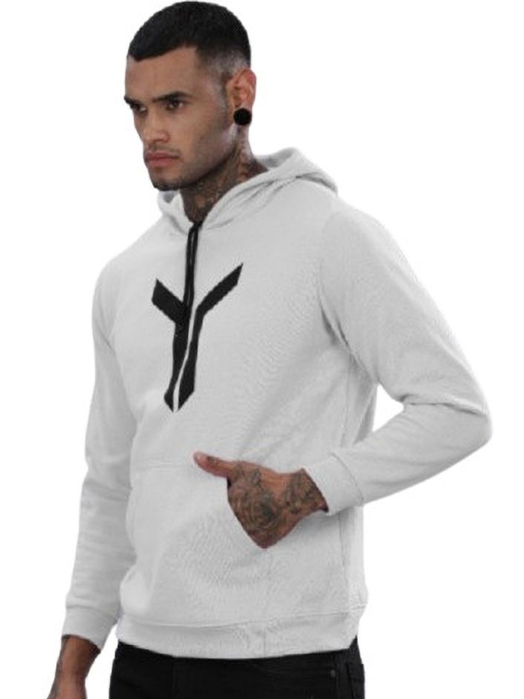 

STI Men Abstract Printed Hooded Sweatshirt, White