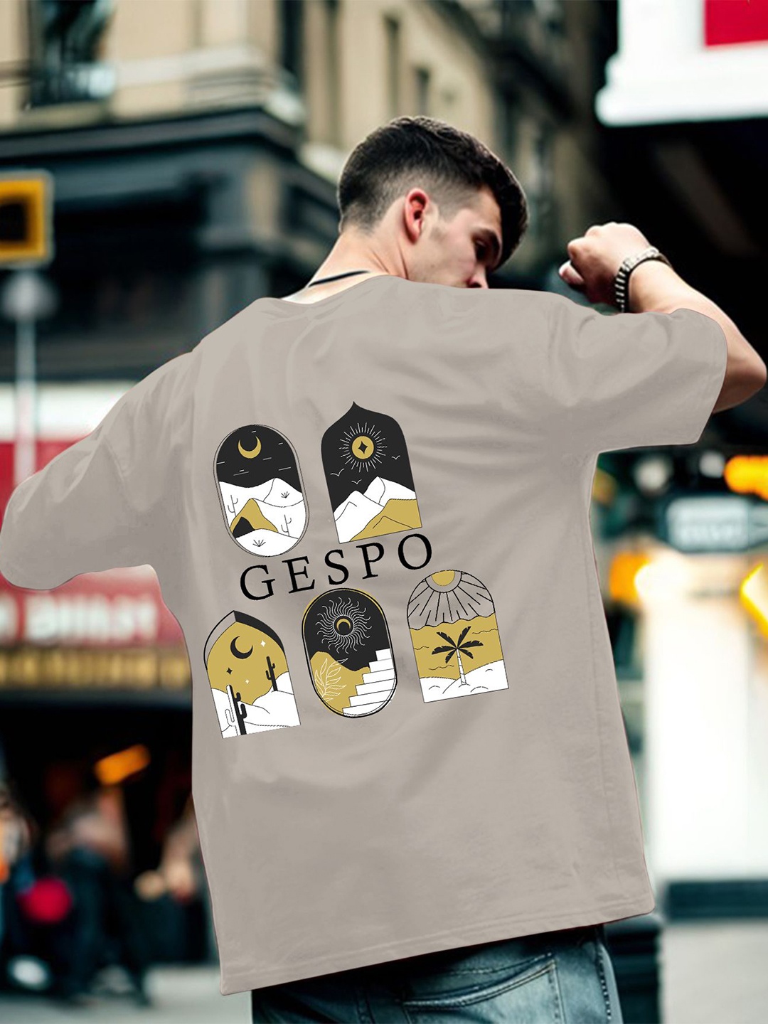 

GESPO Men Graphic Printed Pure Cotton T-shirt, Grey
