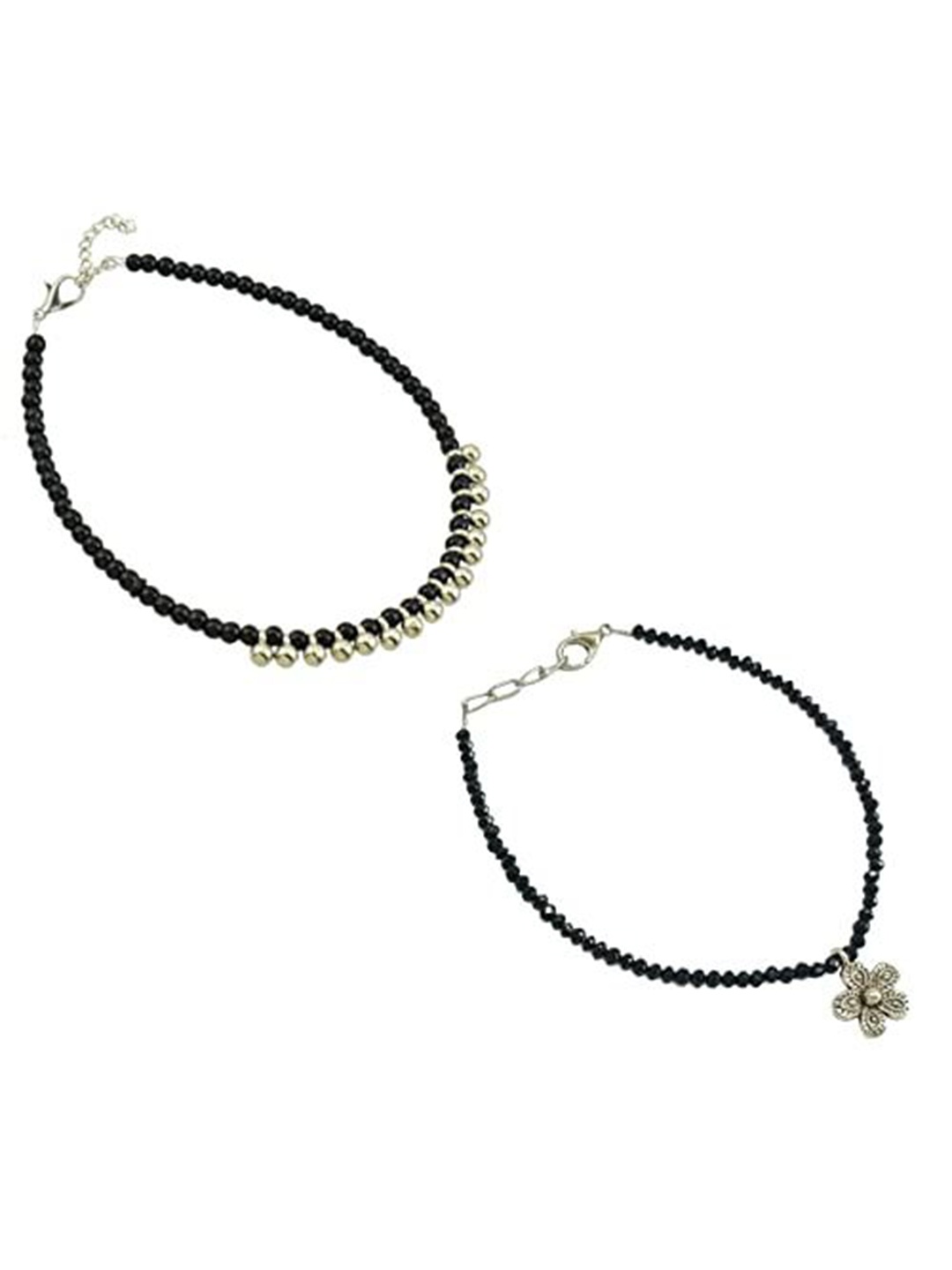 

HIGH TRENDZ Women Set of 2 Anklets, Black