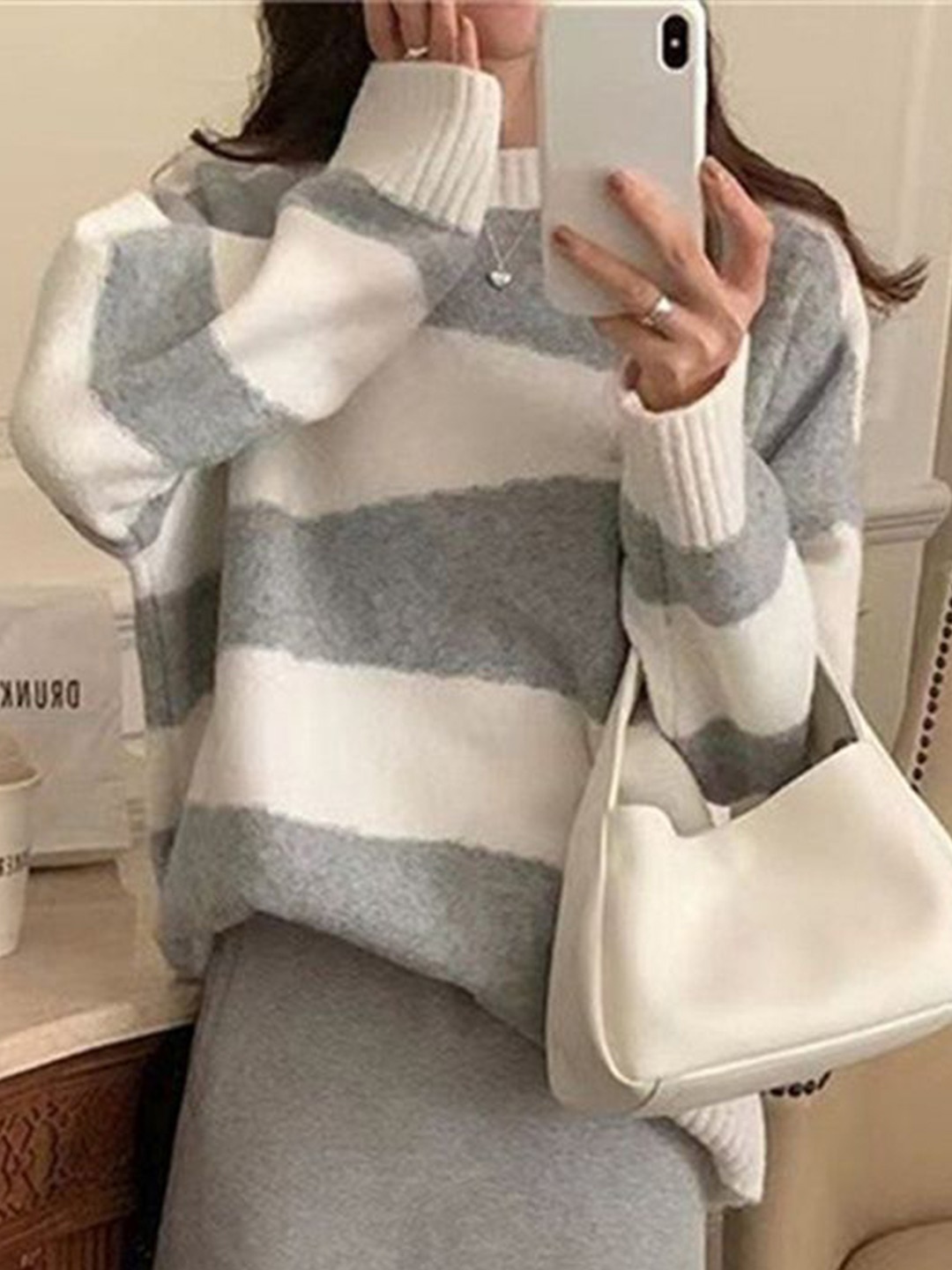 

LULU & SKY Women Striped Pullover, Grey