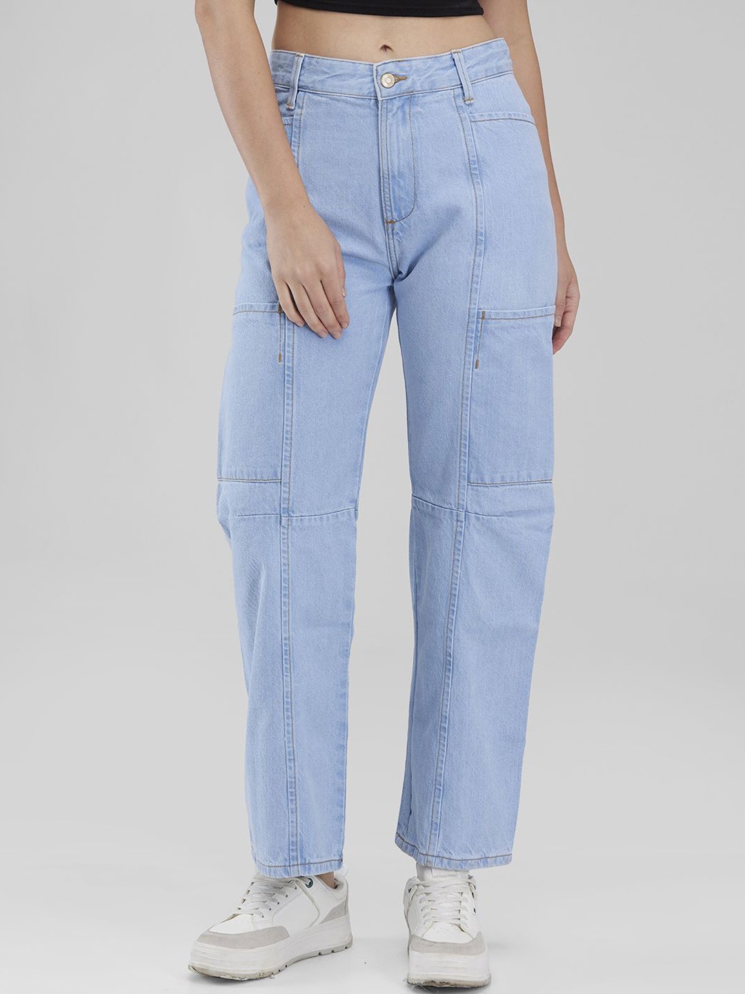 

IZEL Women Wide Leg Low Distress Heavy Fade Jeans, Blue