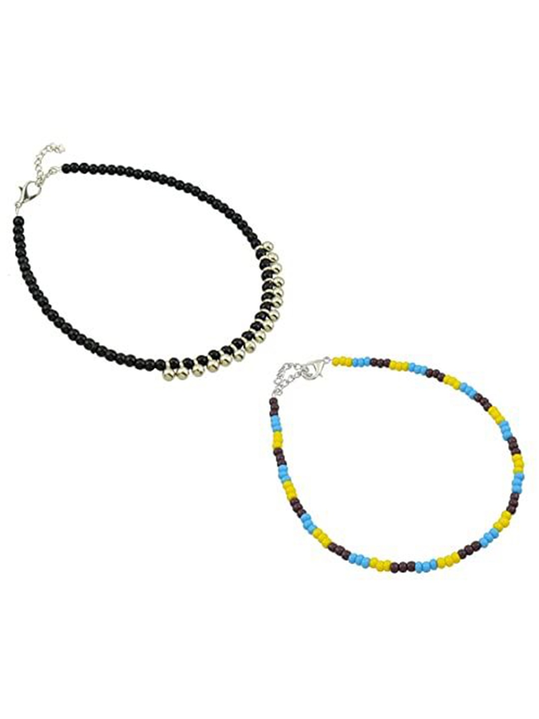 

HIGH TRENDZ Women Set of 2 Anklets, Black