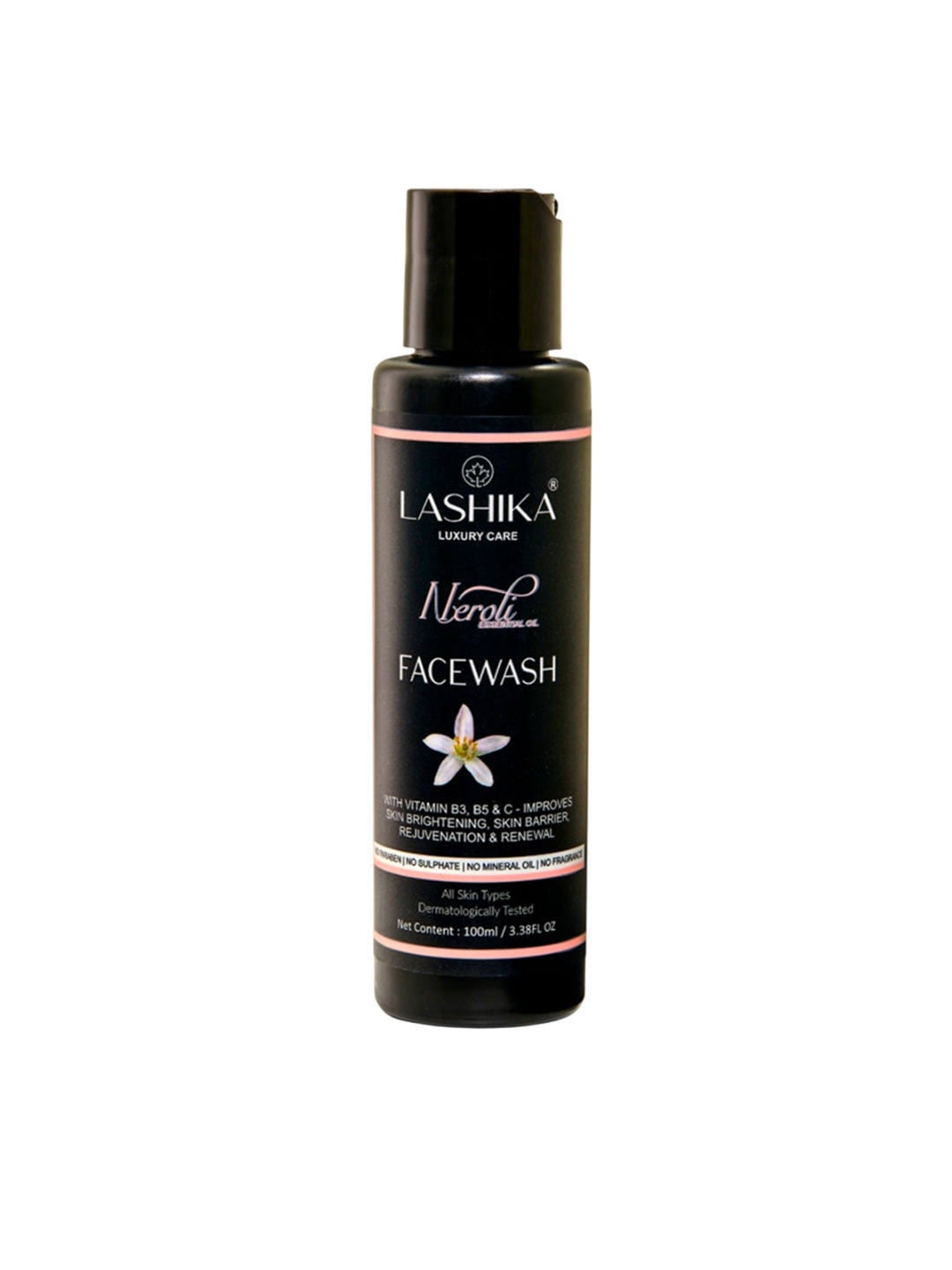 

LASHIKA Neroli Essential Oil Face Wash With Niacinamide AHA & BHA - 100 ml, Black