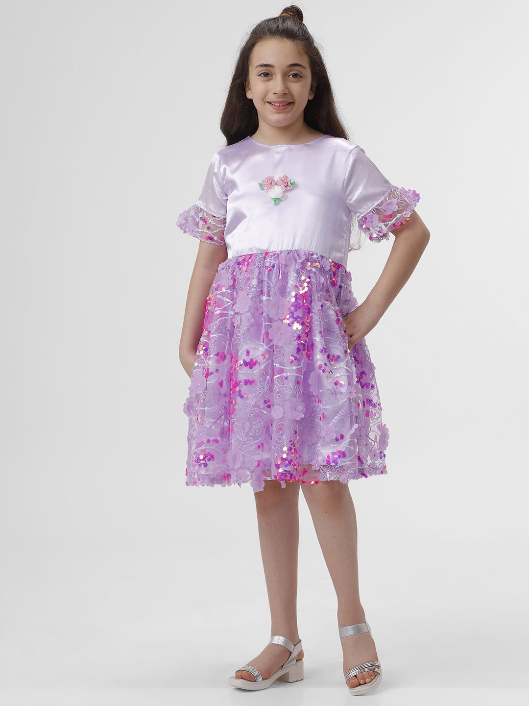 

KATE & OSCAR Girls Bell Sleeve Fit & Flare Dress, Purple