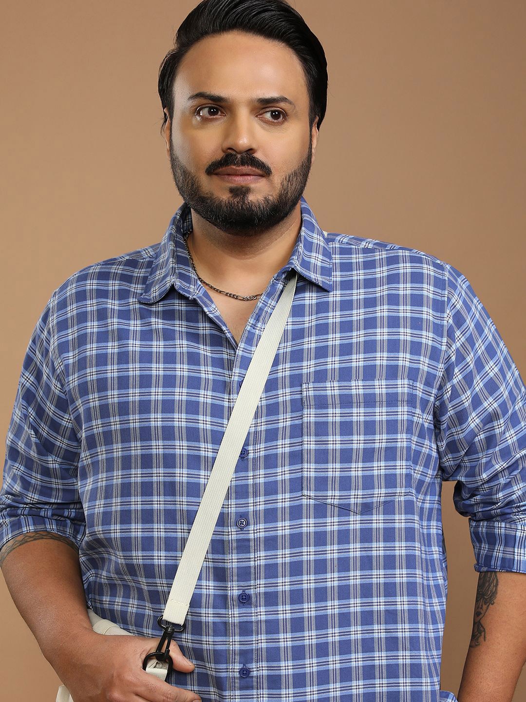 

HIGHLANDER Men Plus Size Opaque Checked Casual Shirt, Blue