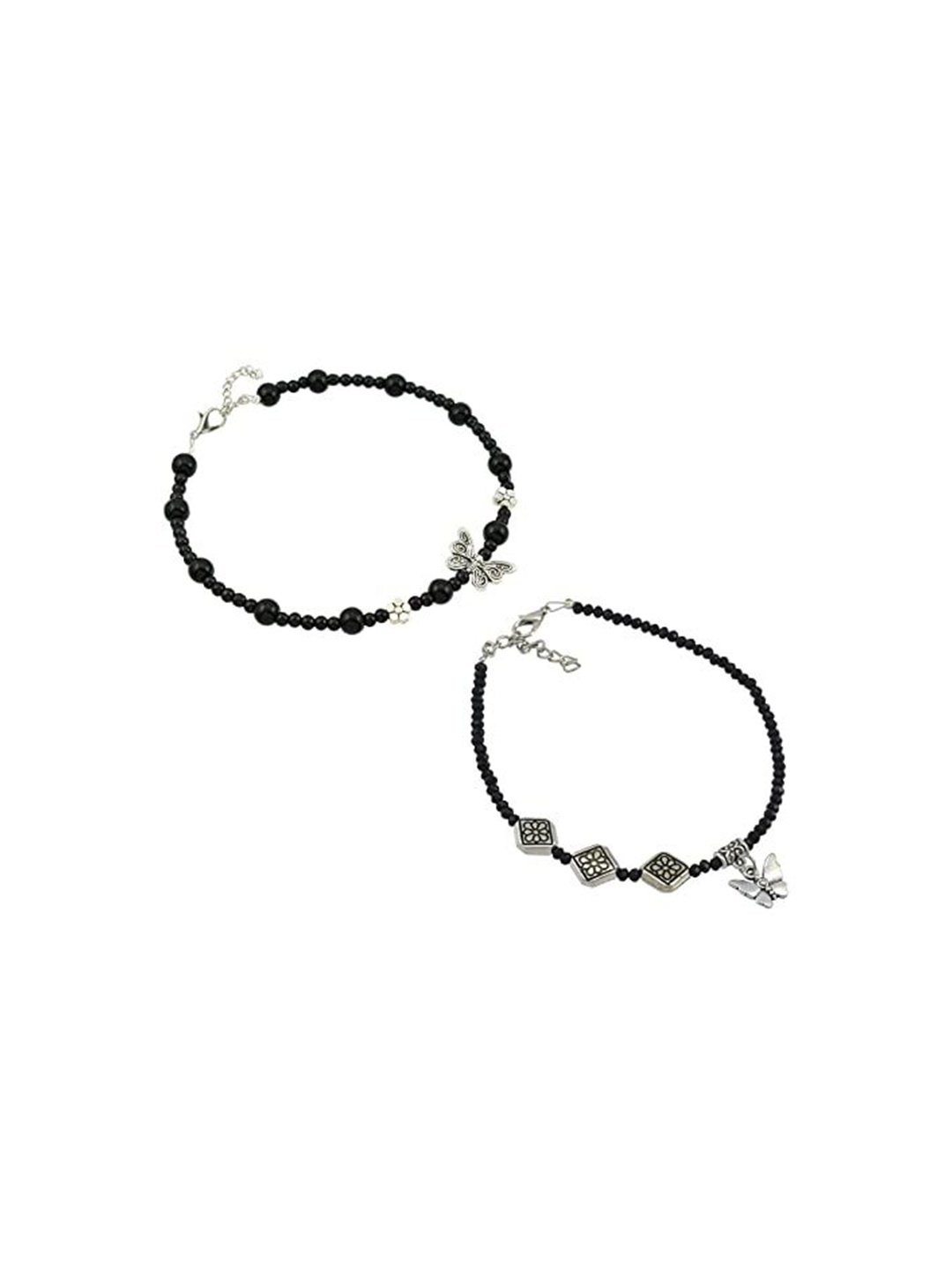 

HIGH TRENDZ Women Set of 2 Anklets, Black