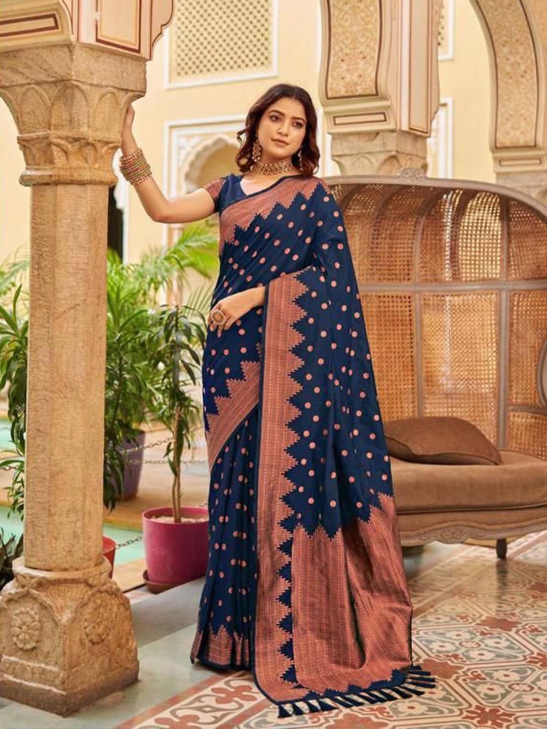 

Visit Wear Woven Design Zari Pure Silk Banarasi Saree, Blue