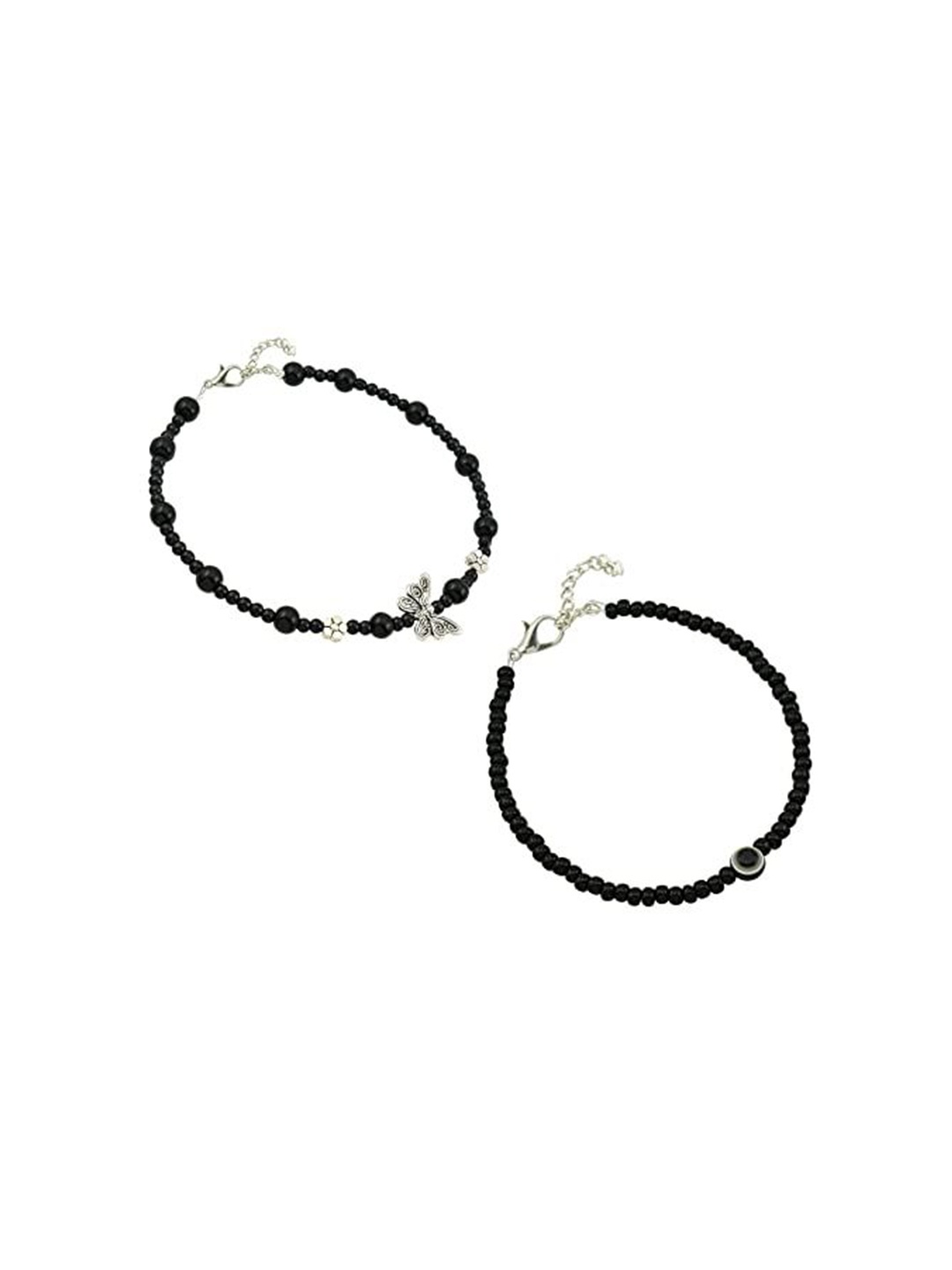 

HIGH TRENDZ Women Set of 2 Anklets, Black