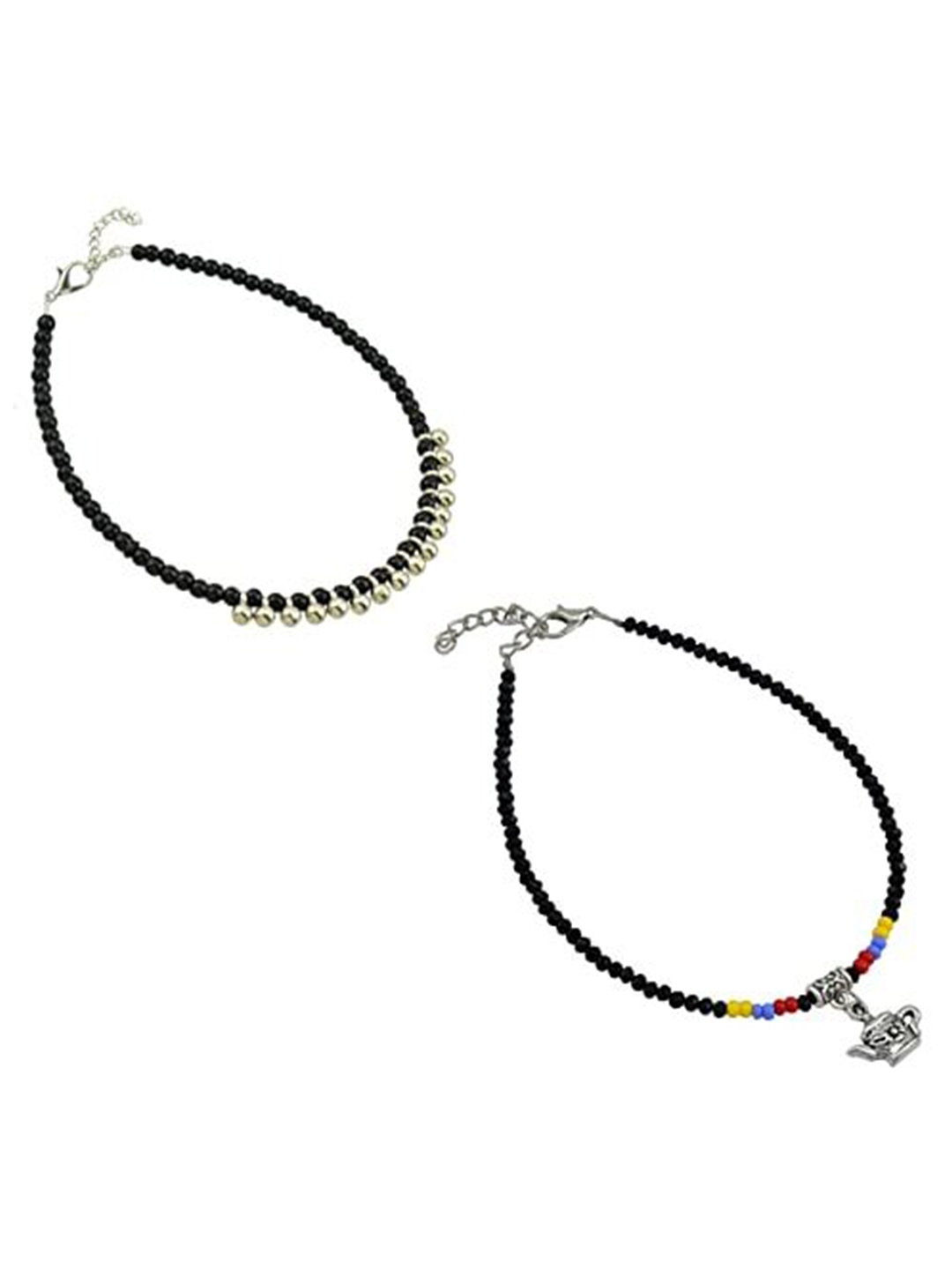 

HIGH TRENDZ Women Set of 2 Anklets, Black