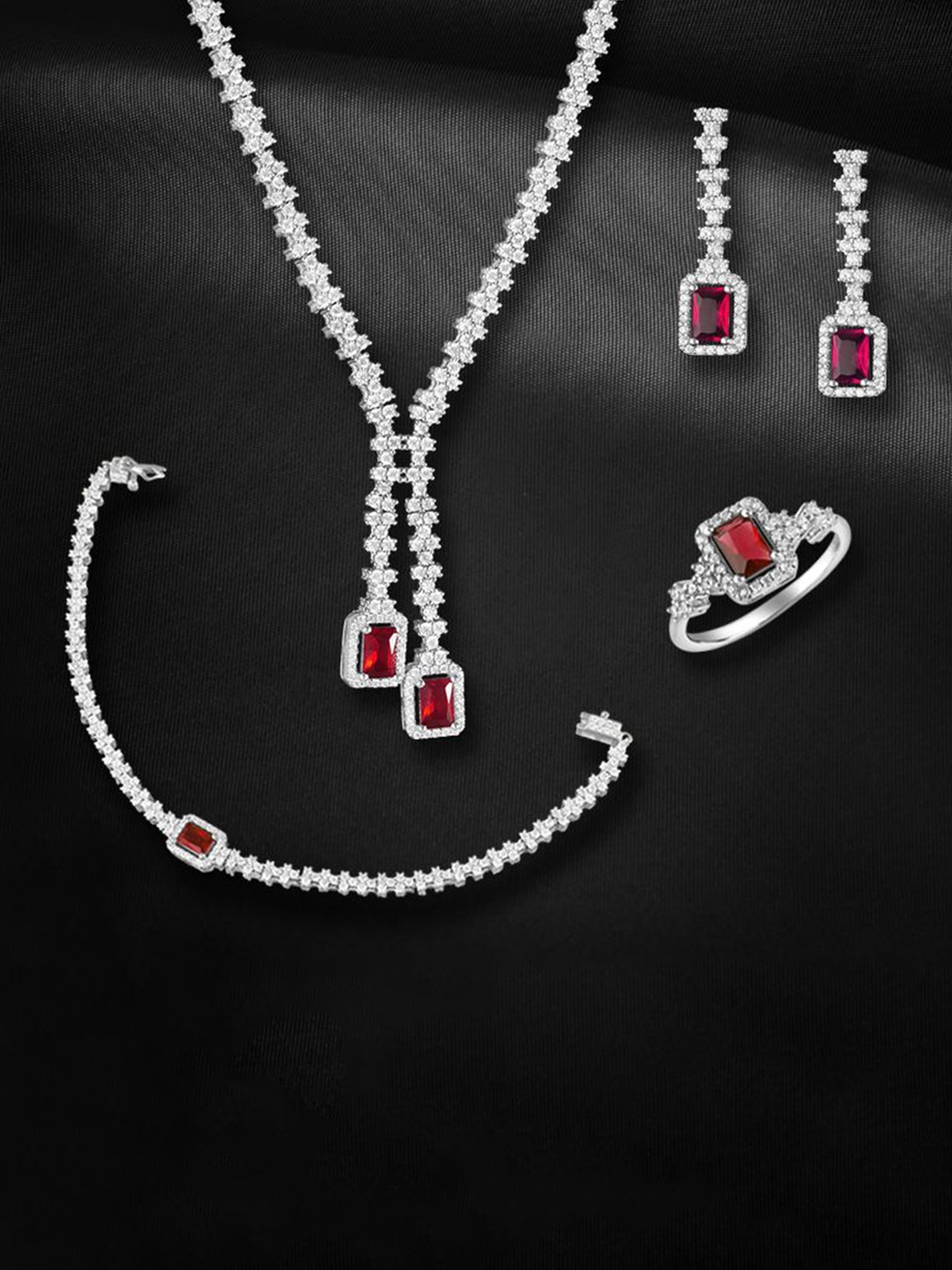 

Tuanz Silver Jewelry 925 Sterling Silver Rhodium-Plated CZ Stone-Studded Jewellery Set