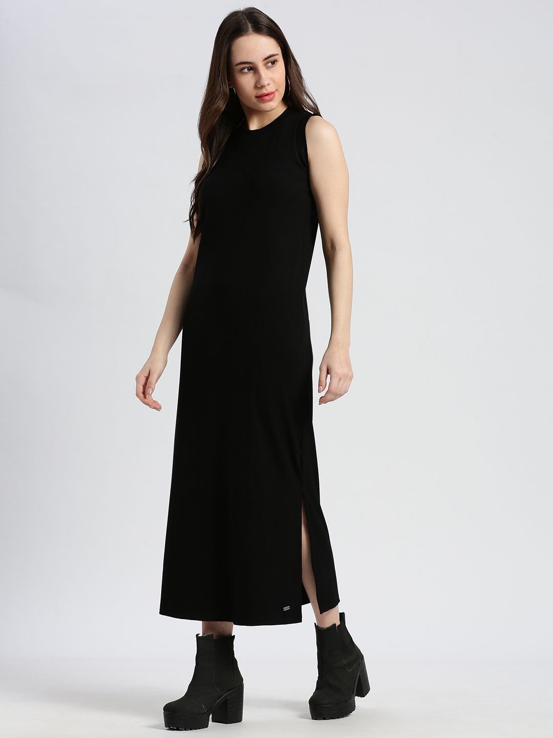 

Grit and Flair Women Sheath Cotton Midi Dress, Black